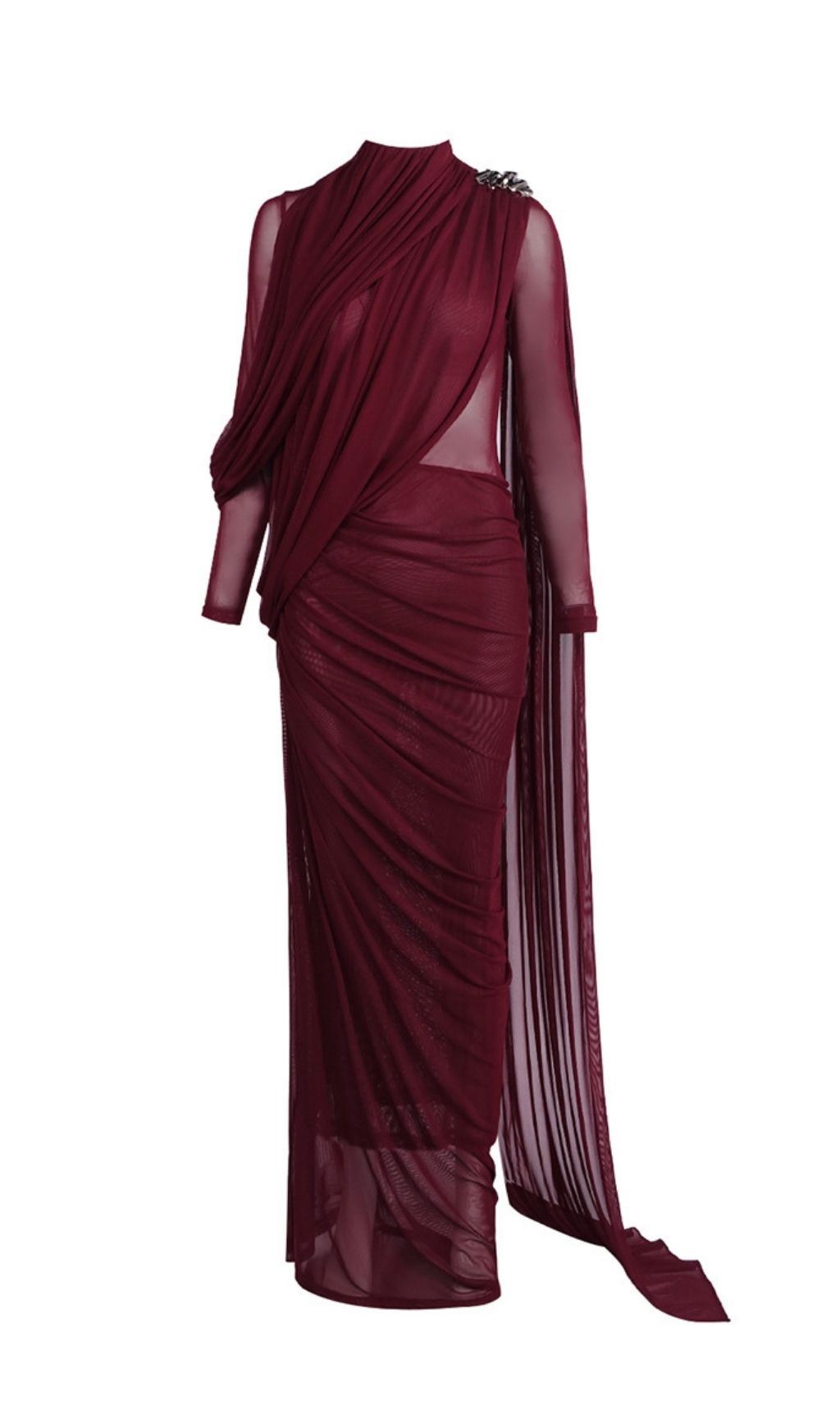 Fashionslee Women LaVan Wine Long Sleeve Ruched Maxi Dress