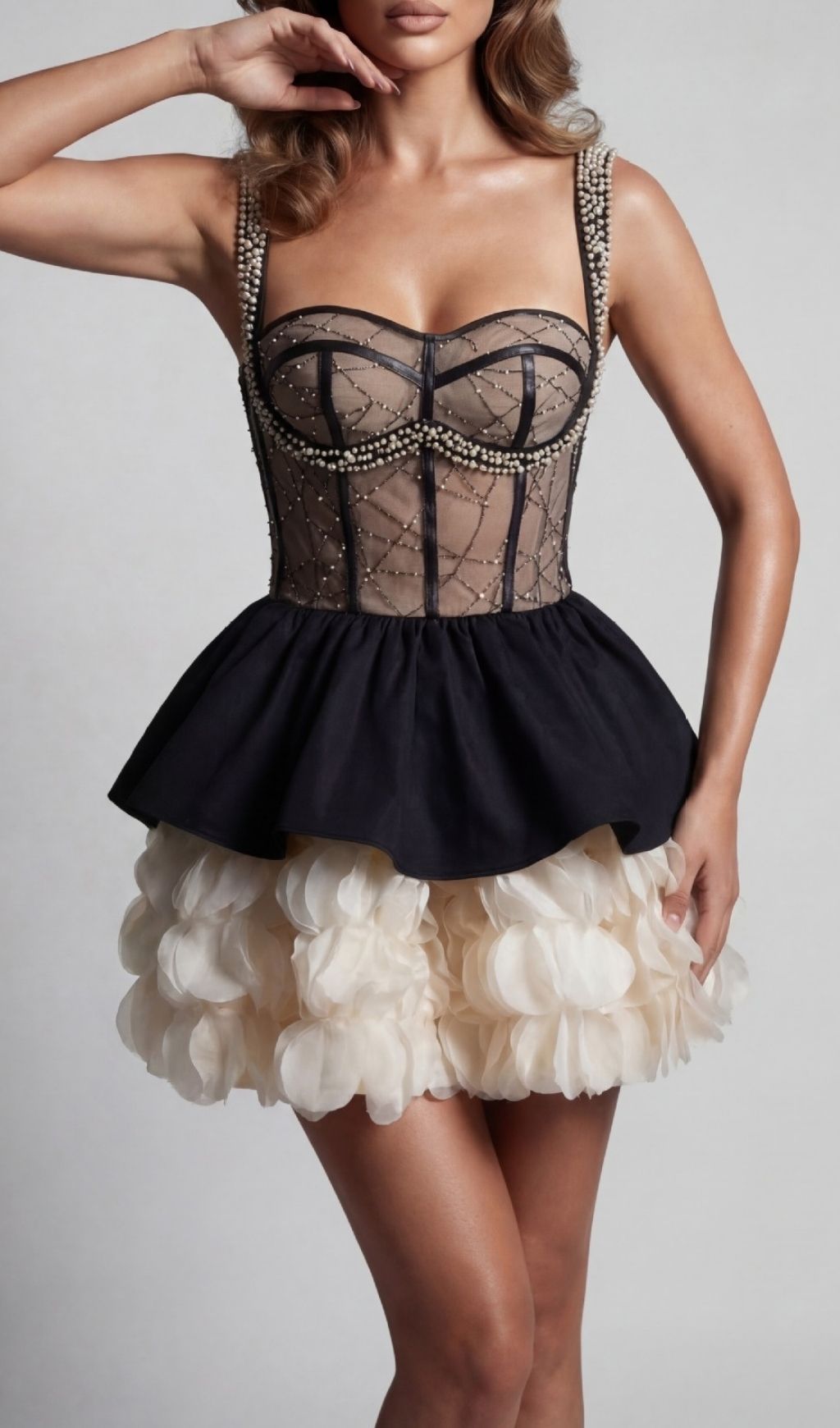 Keagan Strappy Embellished Petal Mini Dress