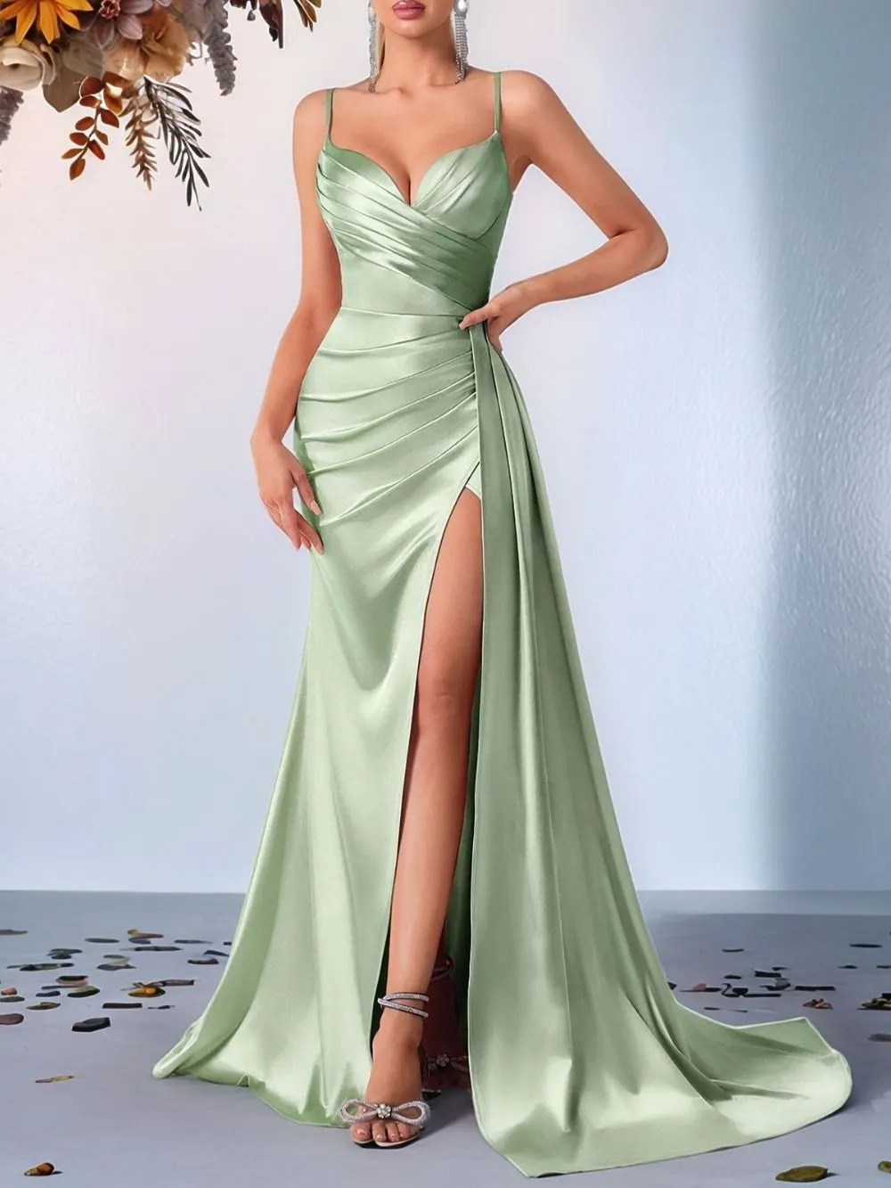 Makala Aqua Strappy Ruched Maxi Dress