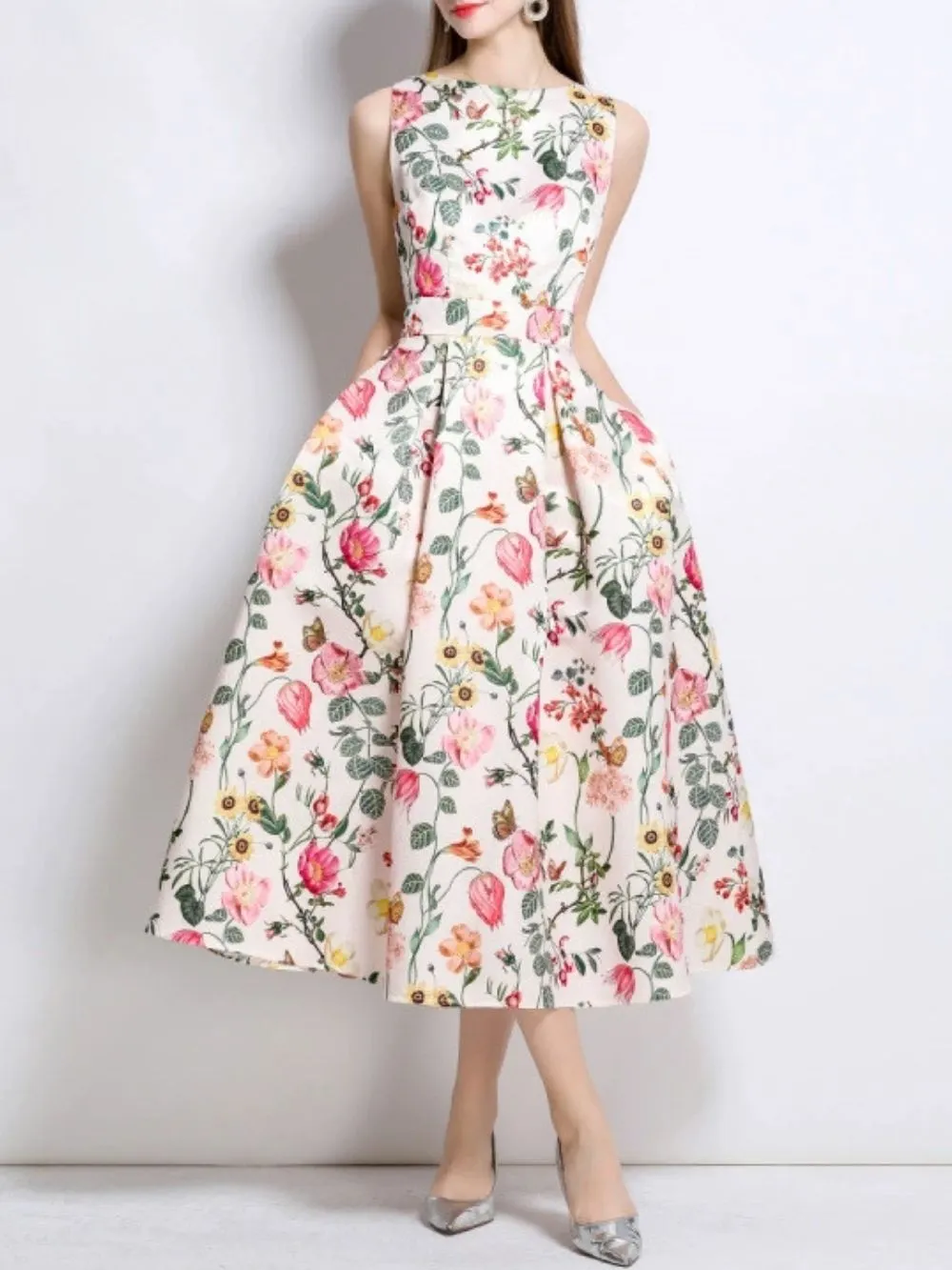 Maicy Sleeveless Floral Midi Dress - OWNCI