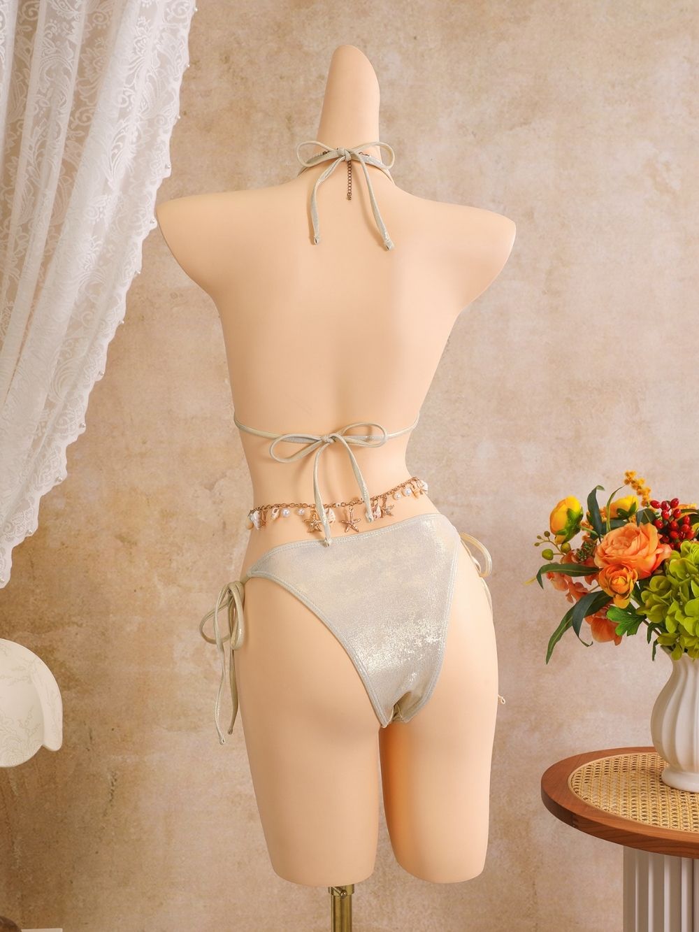 Ambric Apricot Flower Three-Piece Swimsuit