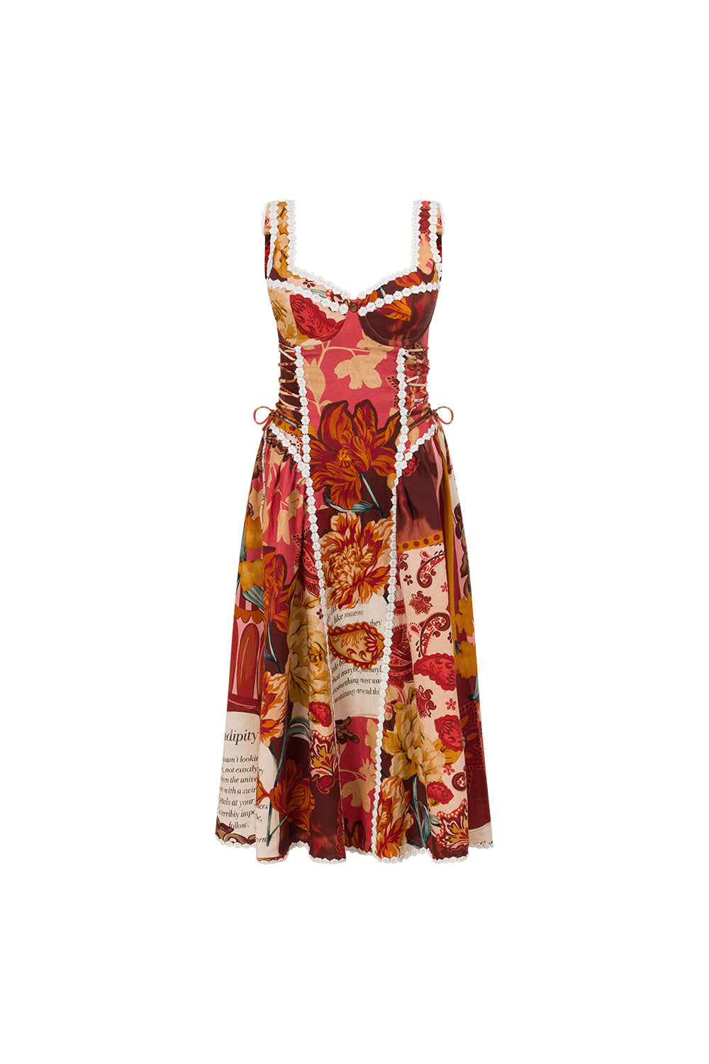 Pandora Spaghetti Strap Lace Linen Patchwork Midi Dress - OWNCI Pandora Spaghetti Strap Lace Linen Patchwork Midi Dress - OWNCI