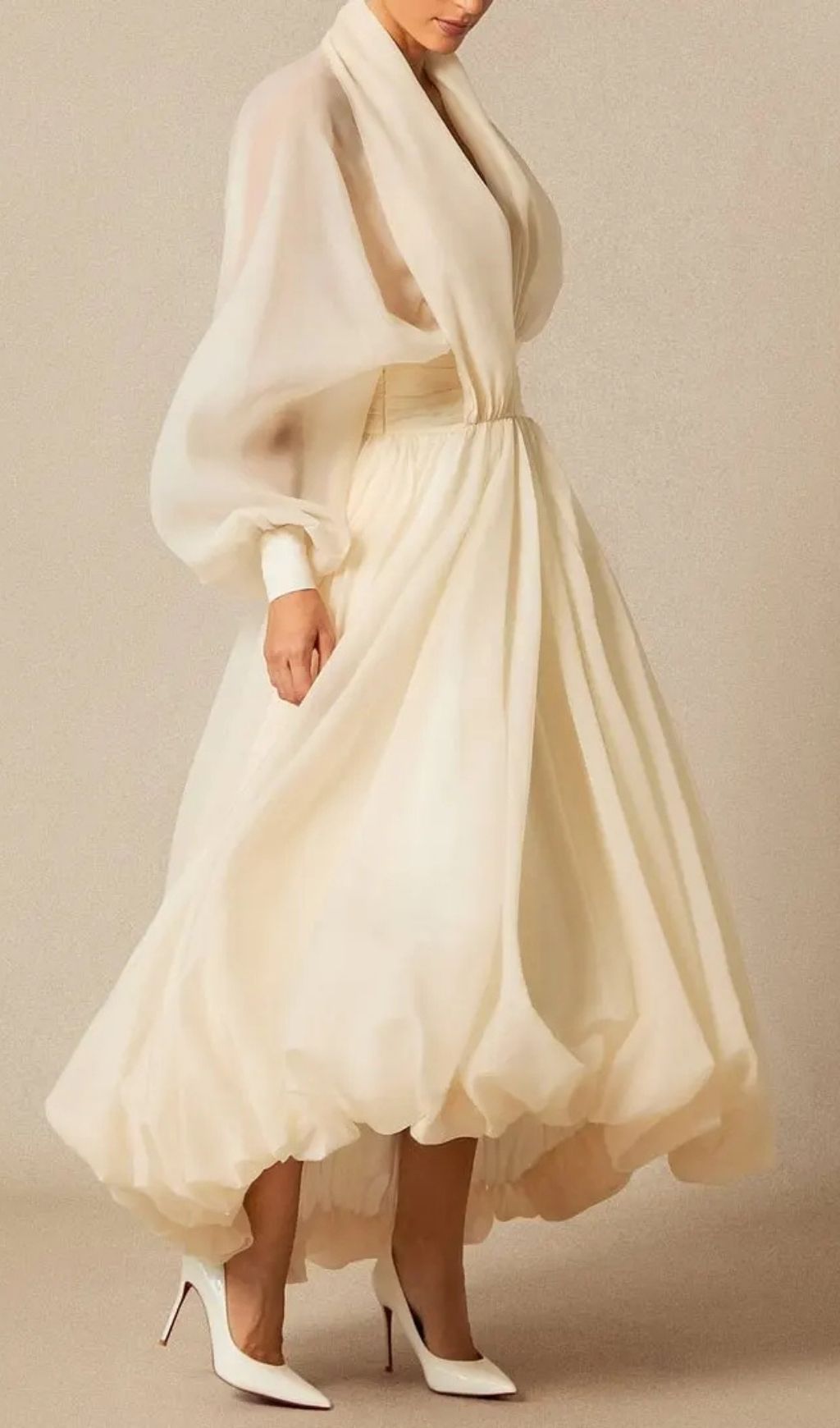 Lilly Deep V Neck Puff Sleeve Maxi Dress