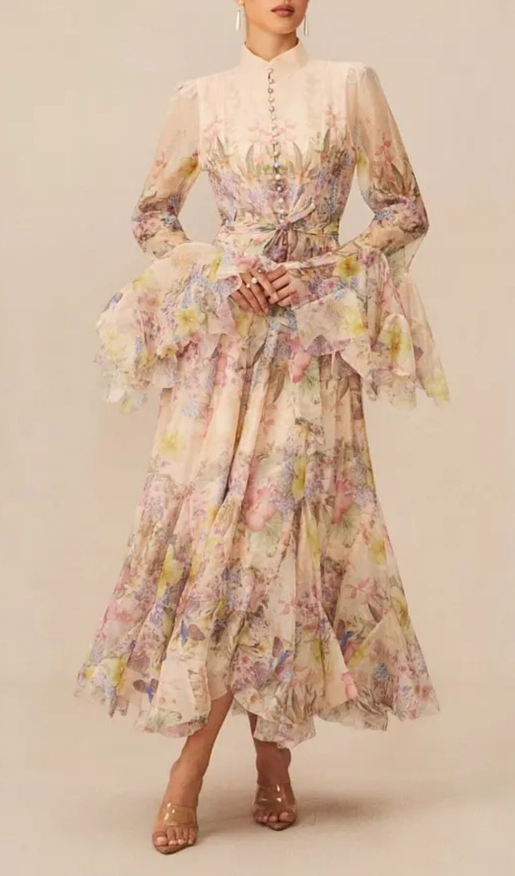 3f76413fce393e8ce0cfa0671d5c9dbe Alessia Long Sleeve Floral Mock Neck Maxi Dress