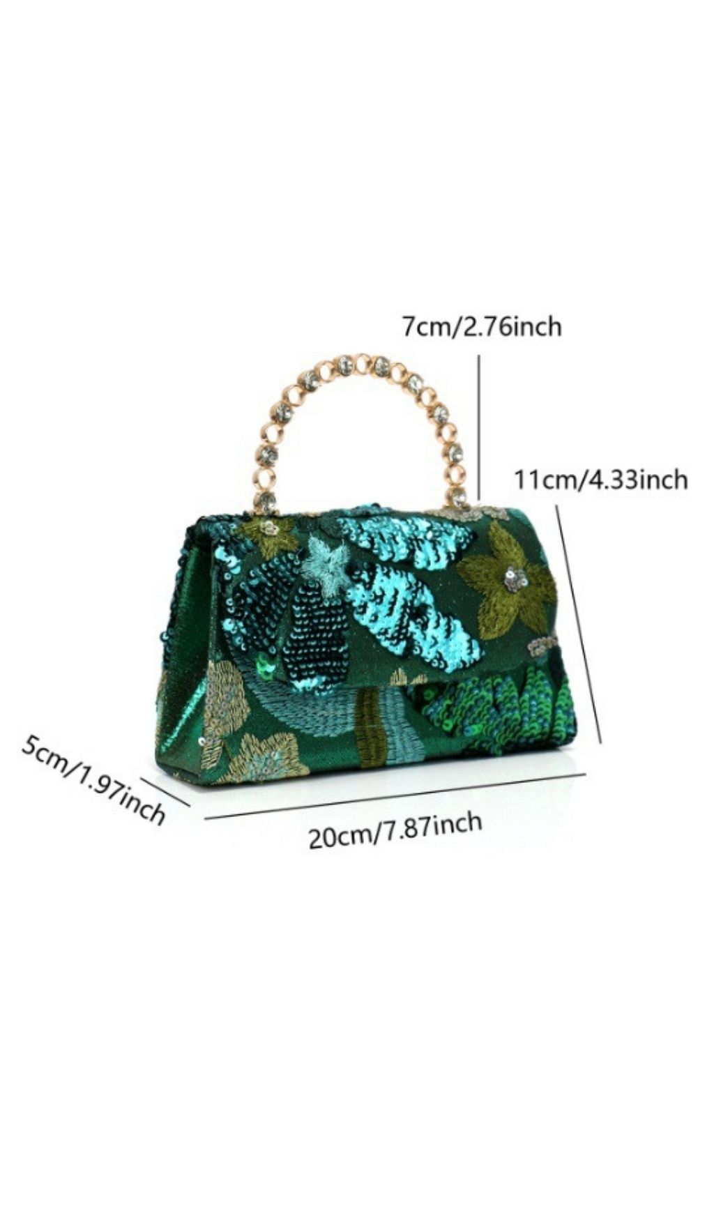 Fashionslee Women Laylani Green Flower Embroidery Sequin Handbag