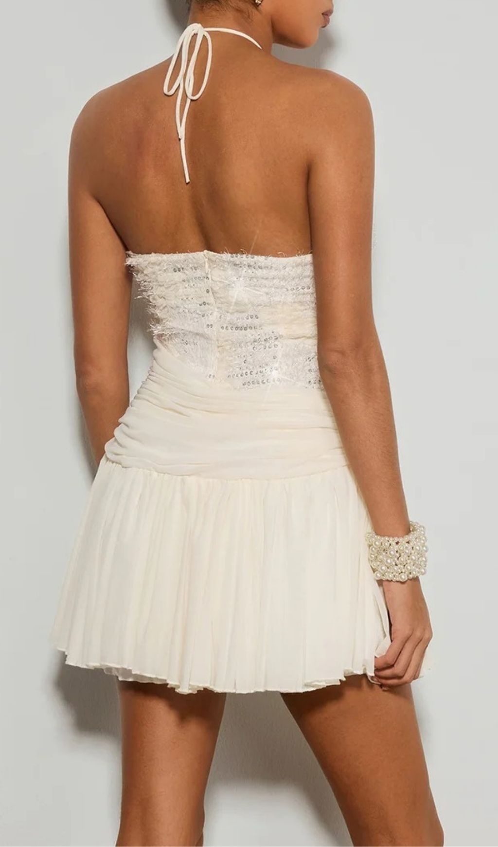 Fashionslee Women Brenvo Halterneck Sequin Ruched Mini Dress