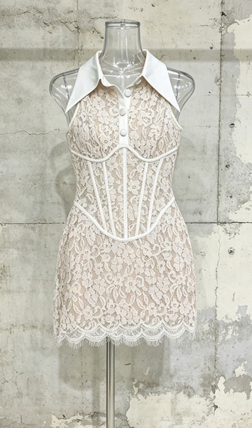 Fashionslee Women Evensong Collar Corset Lace Mini Dress