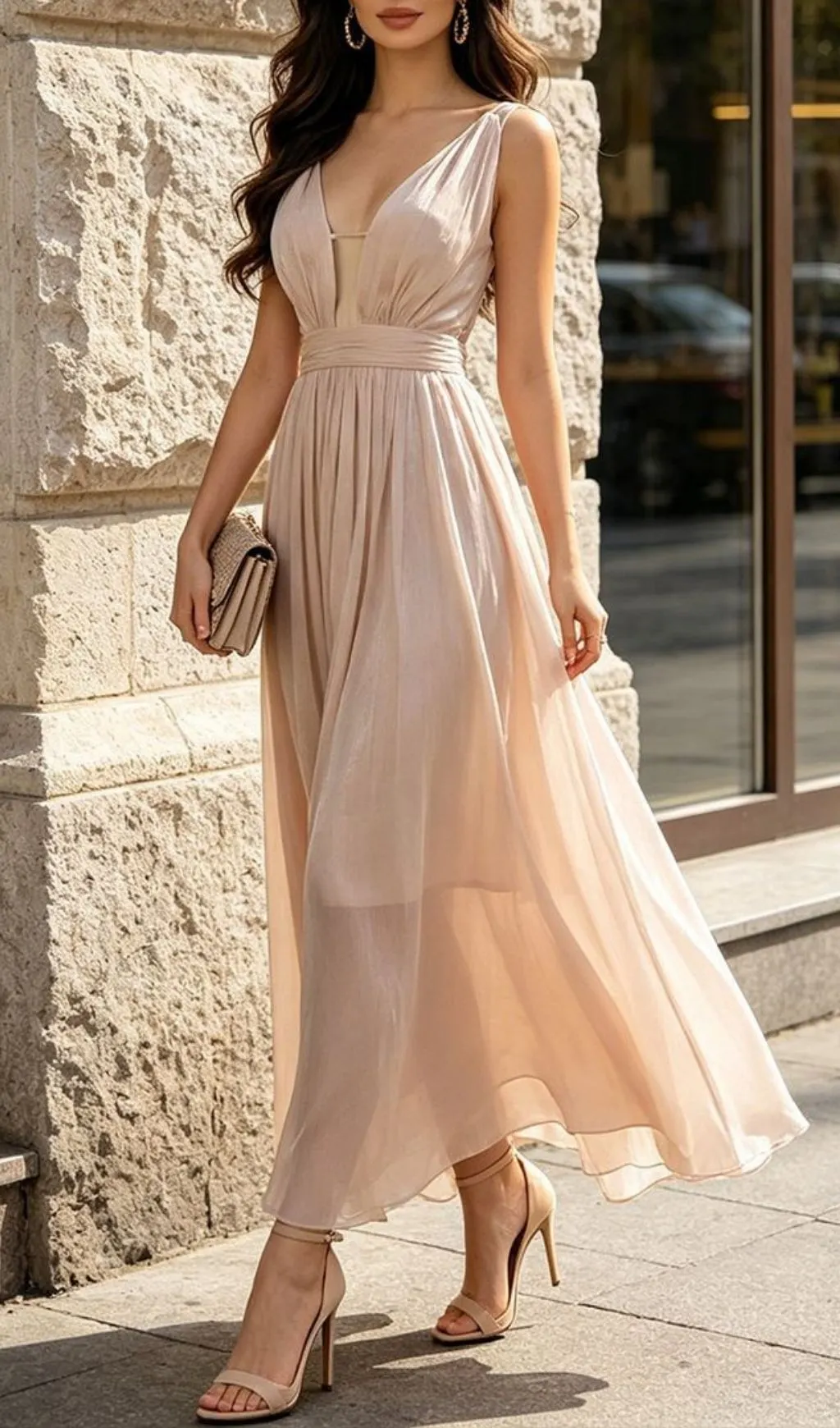 Fashionslee Women Madina Apricot Backless Maxi Dress