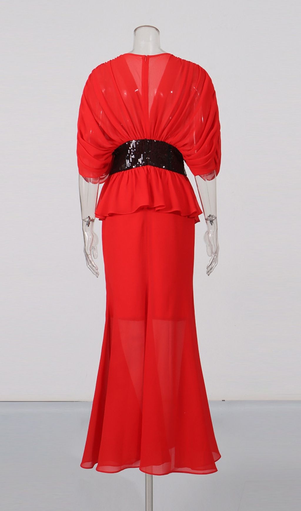 Yvette v-Neck Fishtail Bodycon Maxi Dress - Red