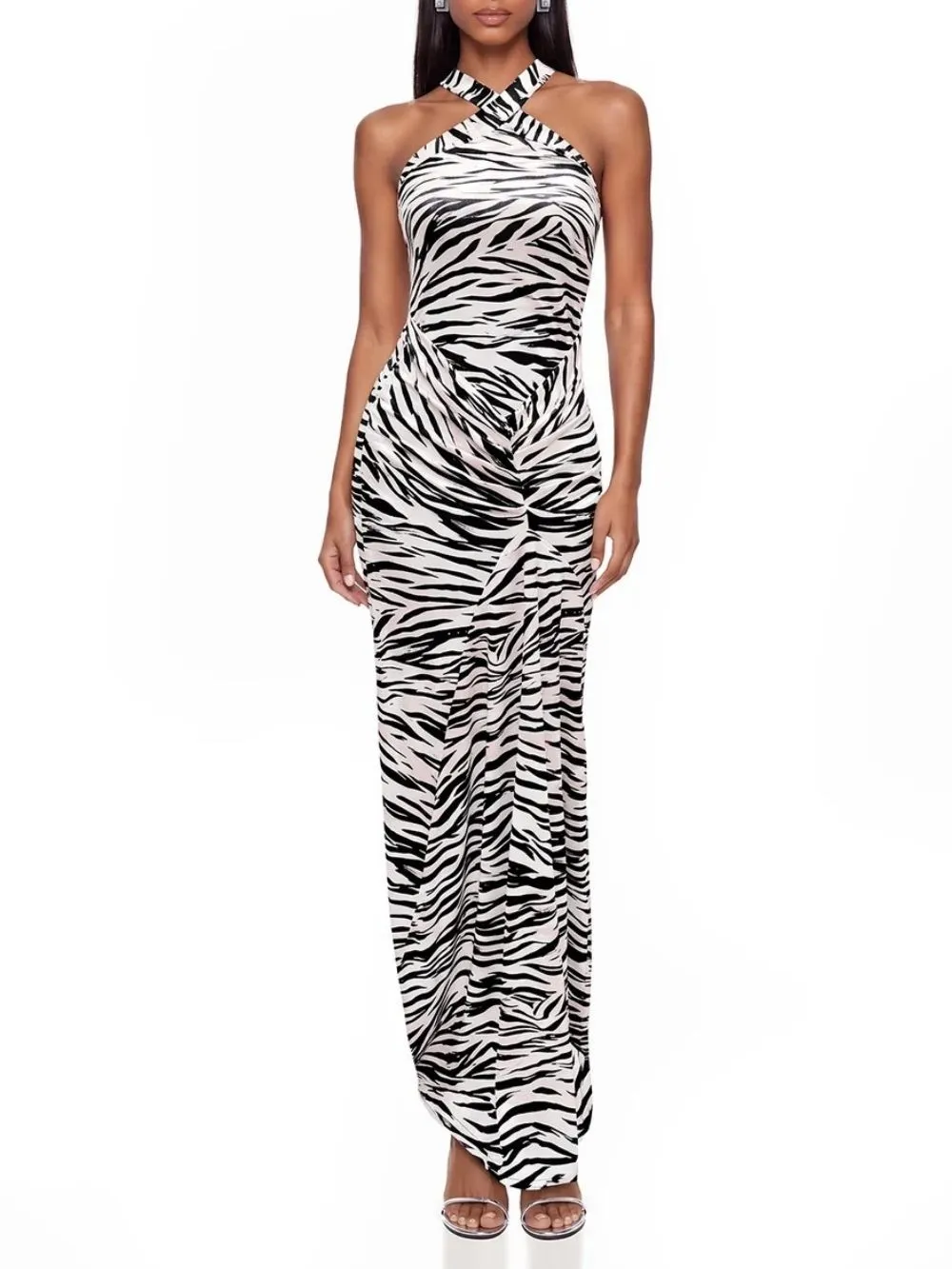 Coral Halterneck Zebra Maxi Dress - OWNCI Coral Halterneck Zebra Maxi Dress - OWNCI