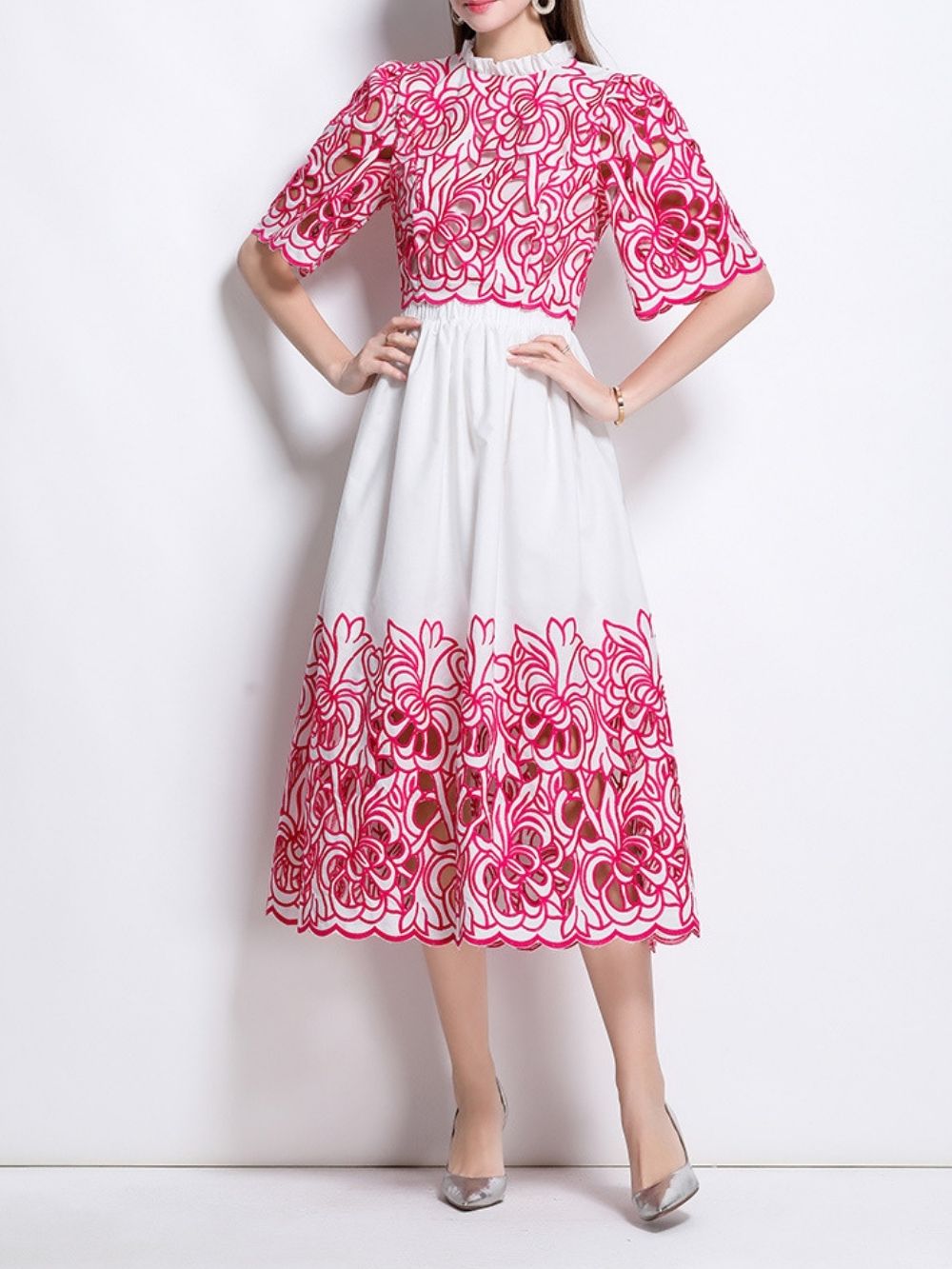 Mahira Rose Red Flower Embroidery Two-Piece Set - OWNCI Mahira Rose Red Flower Embroidery Two-Piece Set - OWNCI