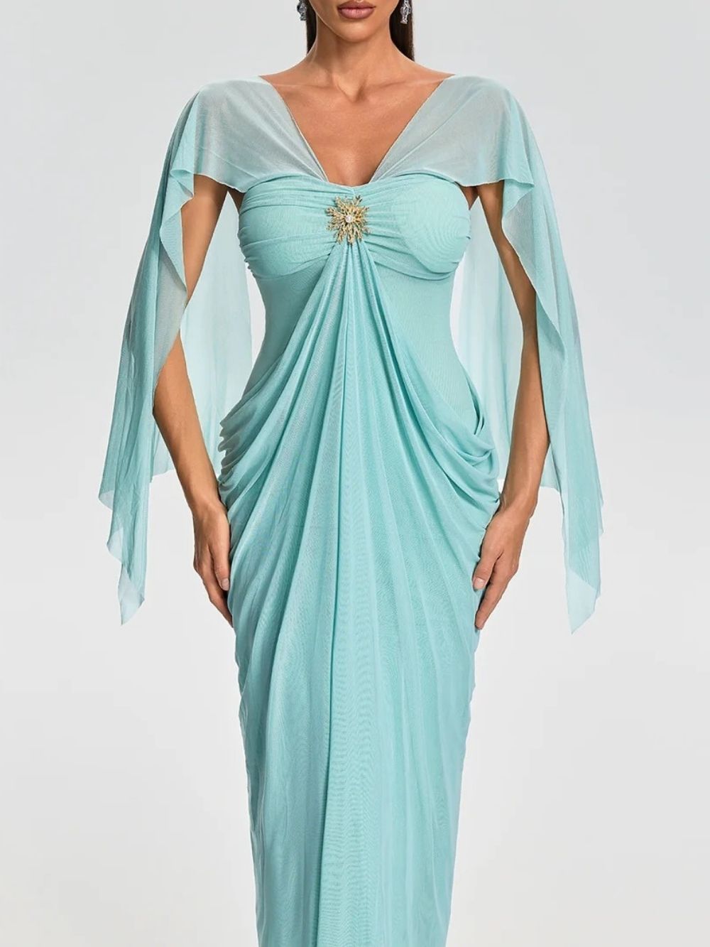 Fervano V Neck Ruched Maxi Dress
