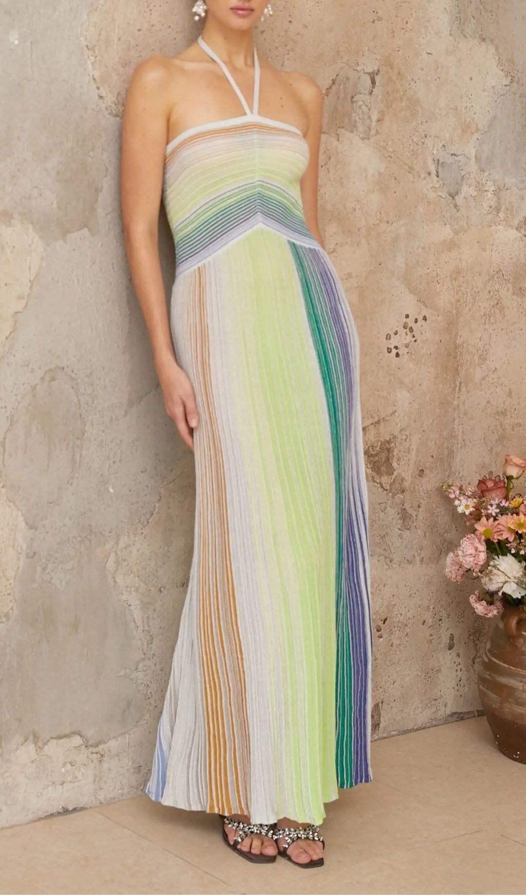 Serelith Metallic Knit Backless Maxi Dress