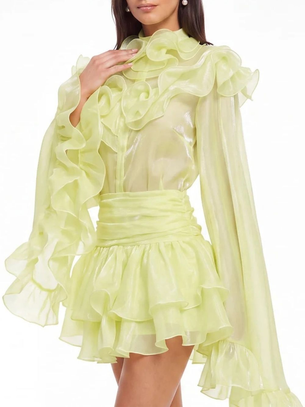 Fashionslee Women Grimwin Bell Sleeve Ruffle Skirt Set