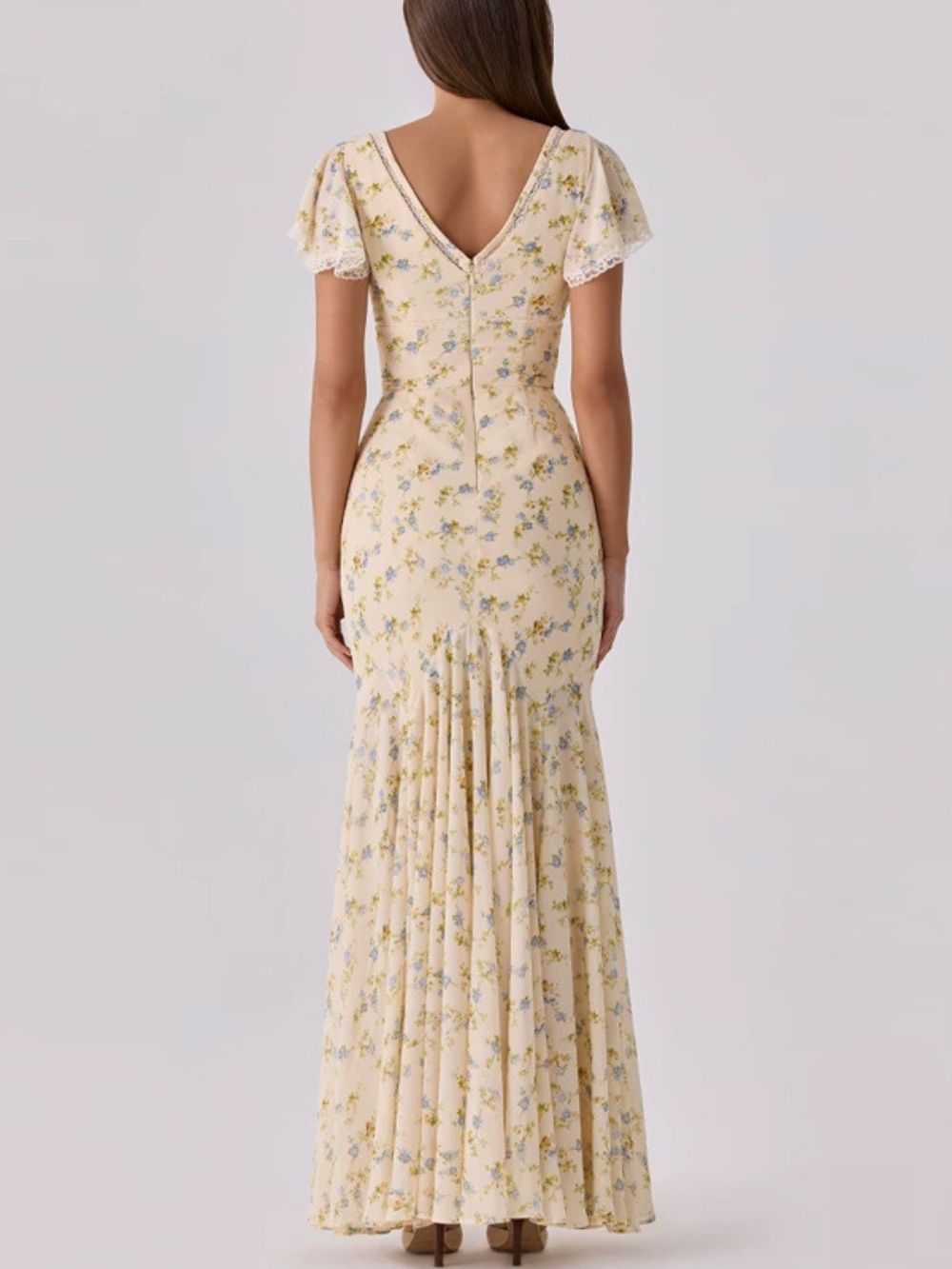 Fashionslee Women Ashgar Butter Yellow Puff Sleeve Floral Maxi Dress