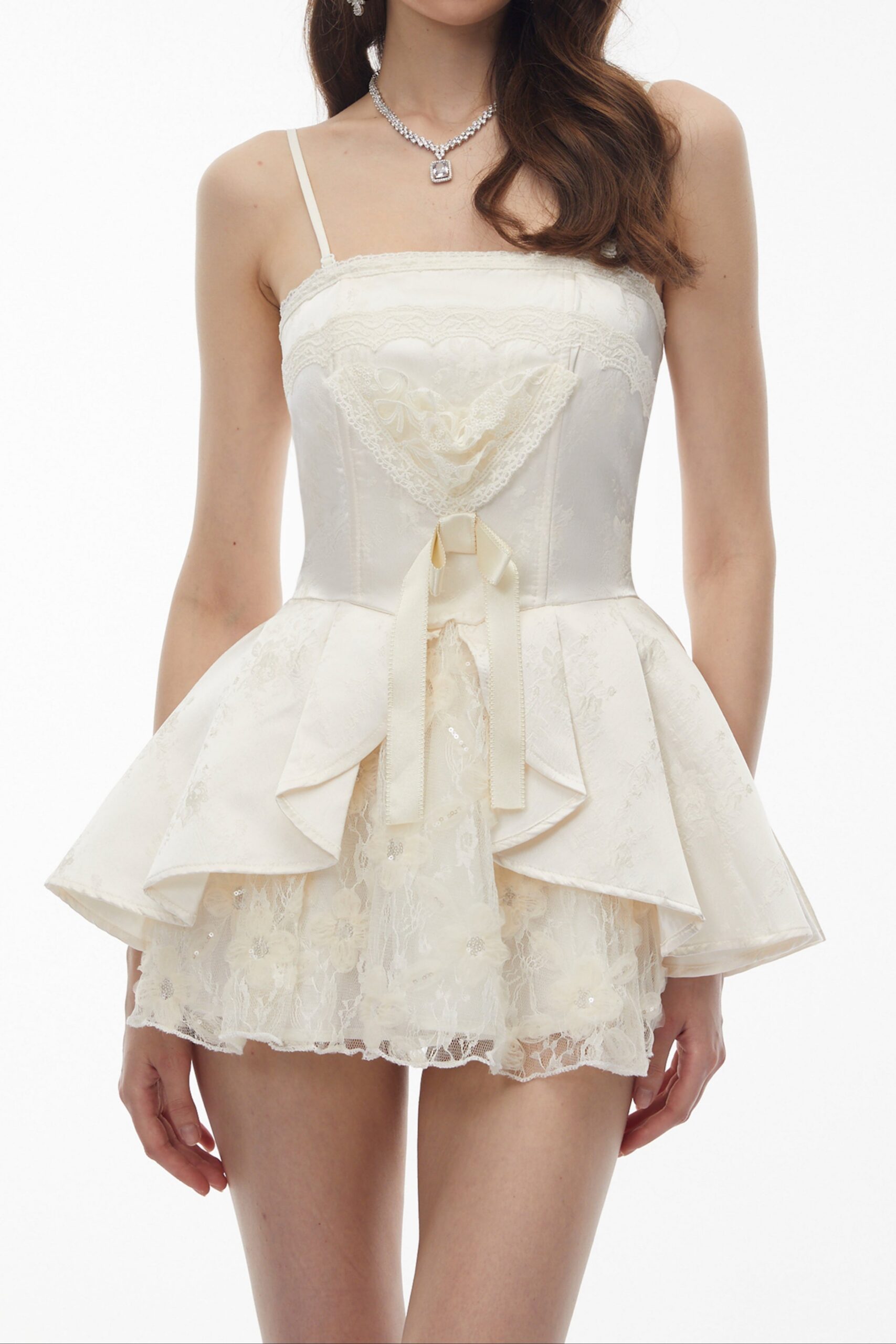 Strapless Lace Trim Corset Peplum Skort Romper