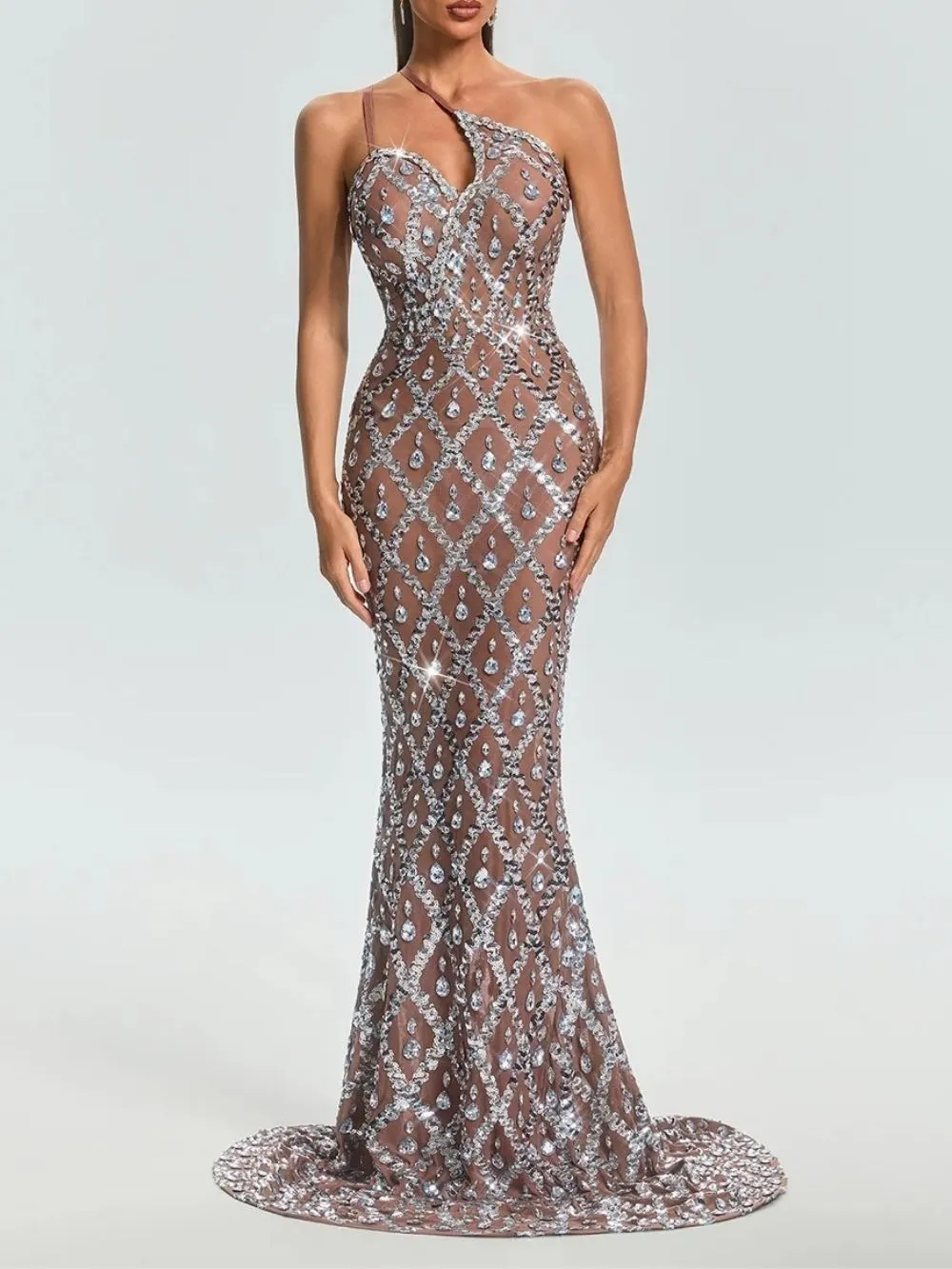 Liora One Shoulder Crystal Maxi Dress