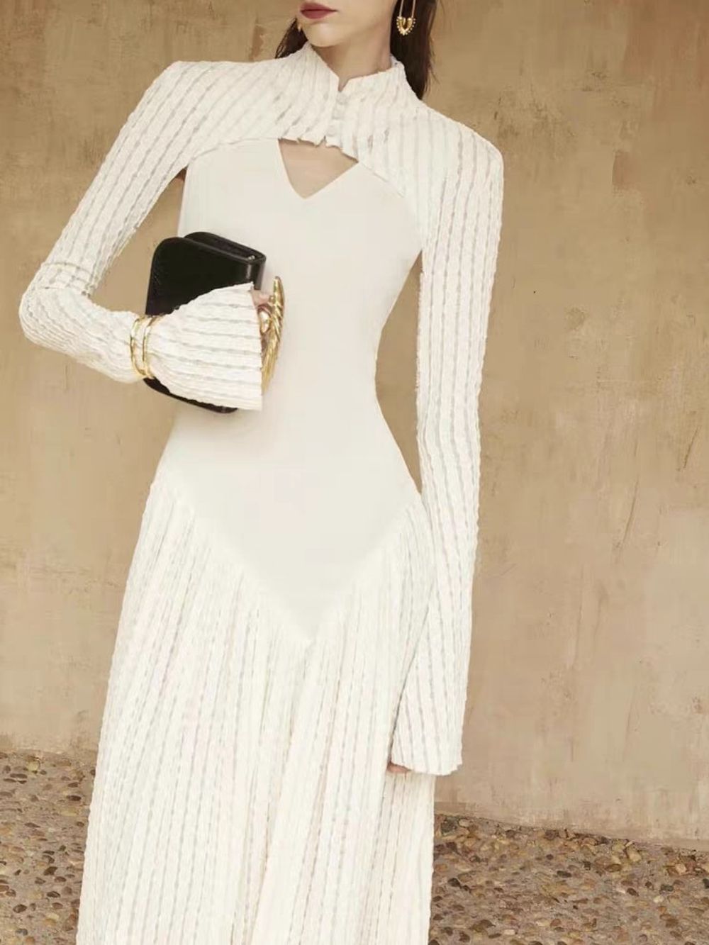 Madalena Apricot Sleeveless Maxi Dress With Waistcoat