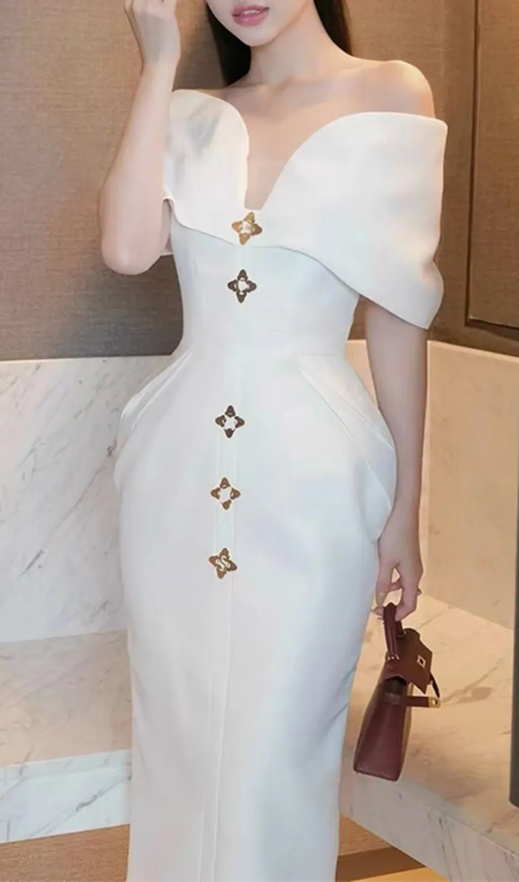 Fashionslee Women Liliya White Off-Shoulder Midi Dress