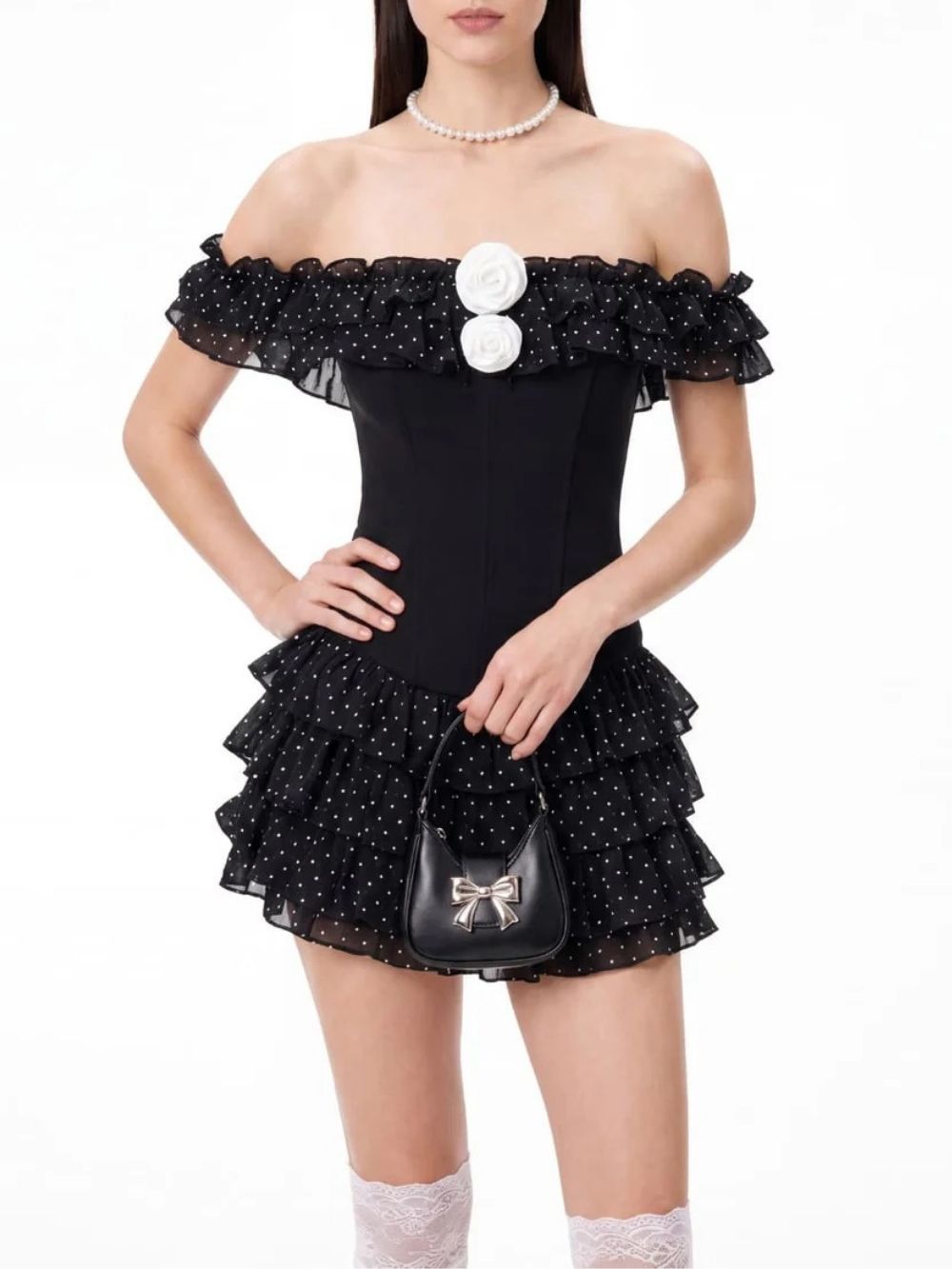 Talven Tiered Flower Dot Skirt Set In Black