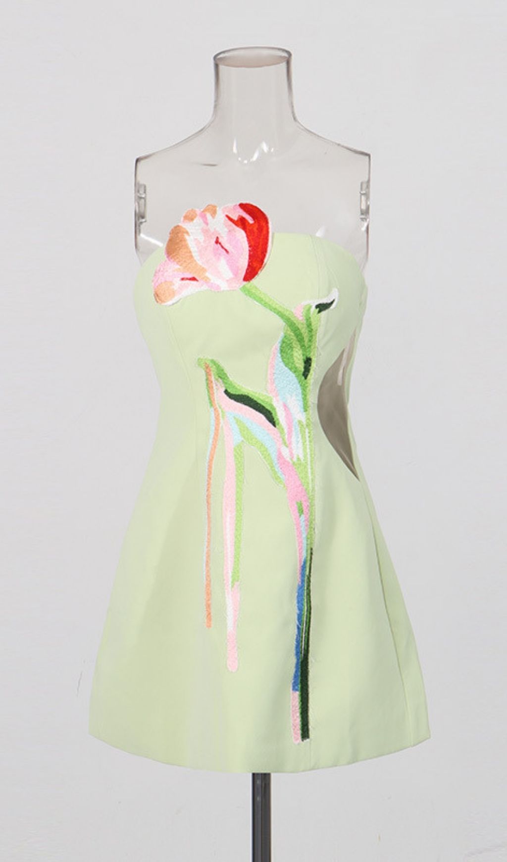 Fashionslee Women Leona Green Strapless Flower Embroidery Mini Dress