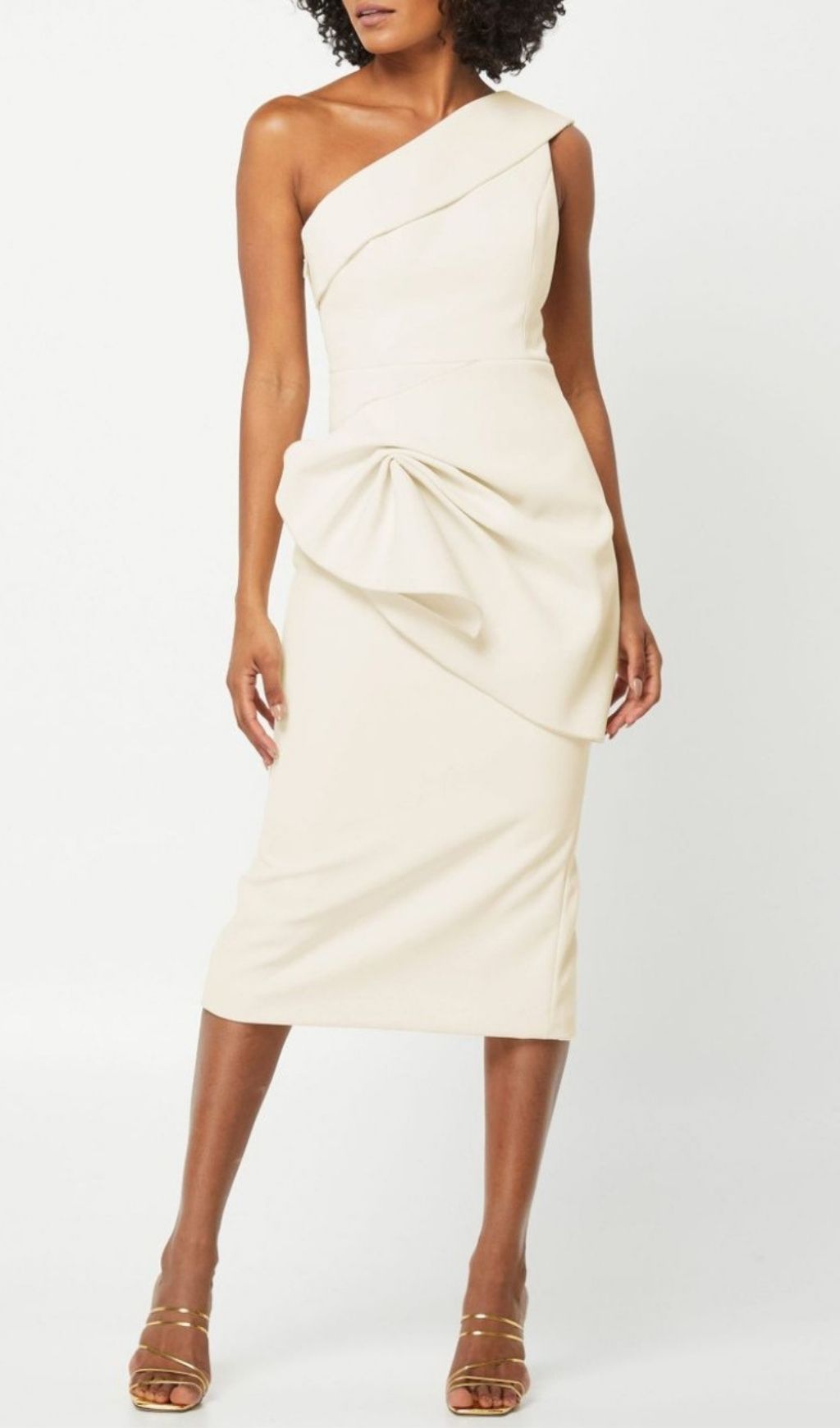 Laurien White One-Shoulder Fold Midi Dress - white midi dress by OWNCI