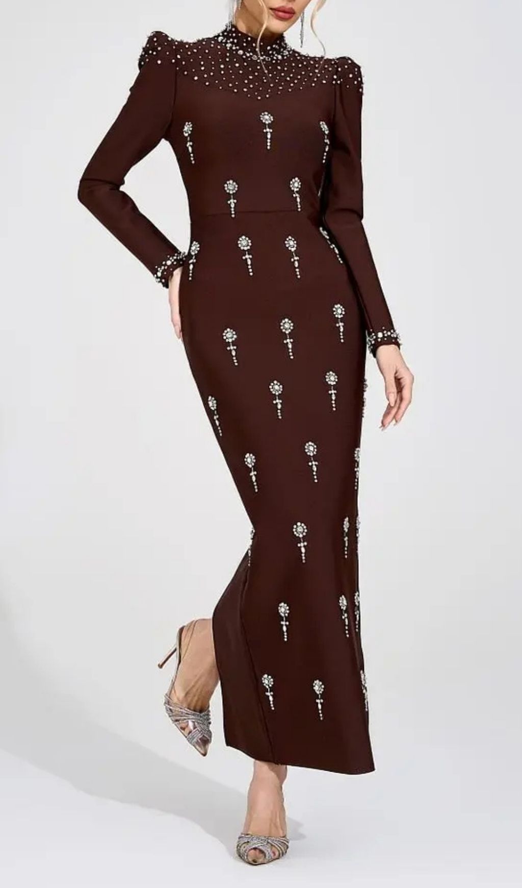 Tammy Brown Rhinestone Embellished Bandage Maxi Dress