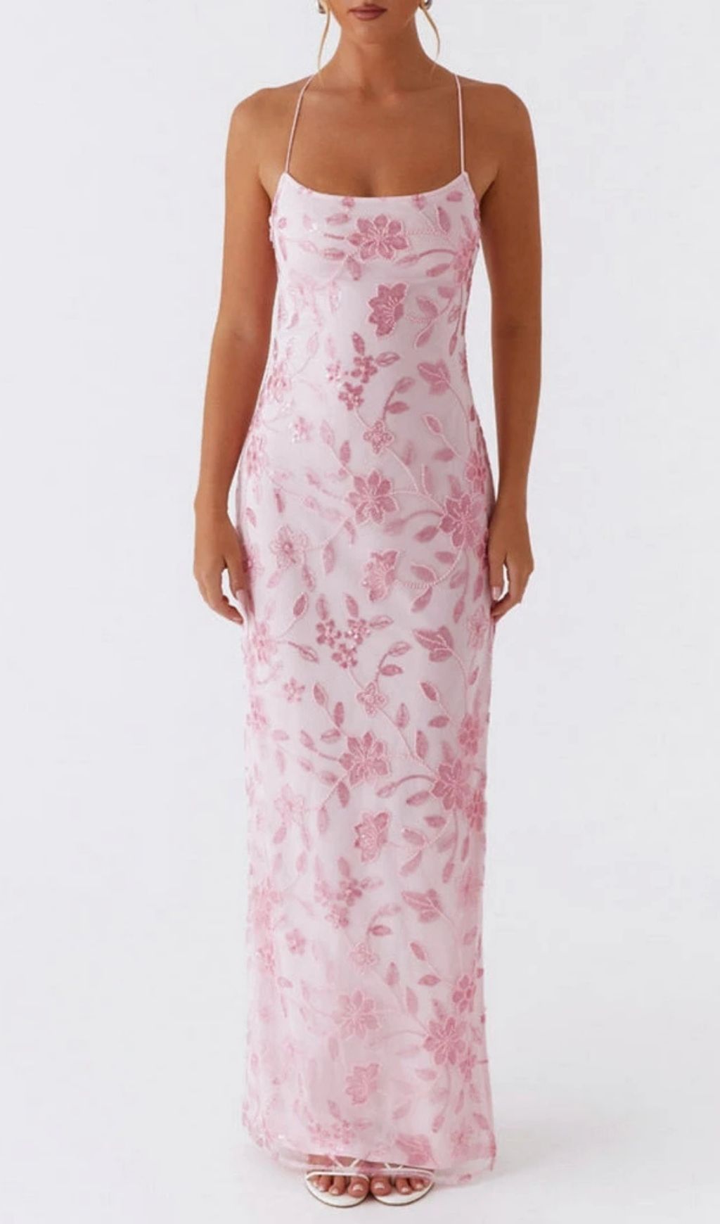 Ongus Floral Sequin Maxi Dress - Pink