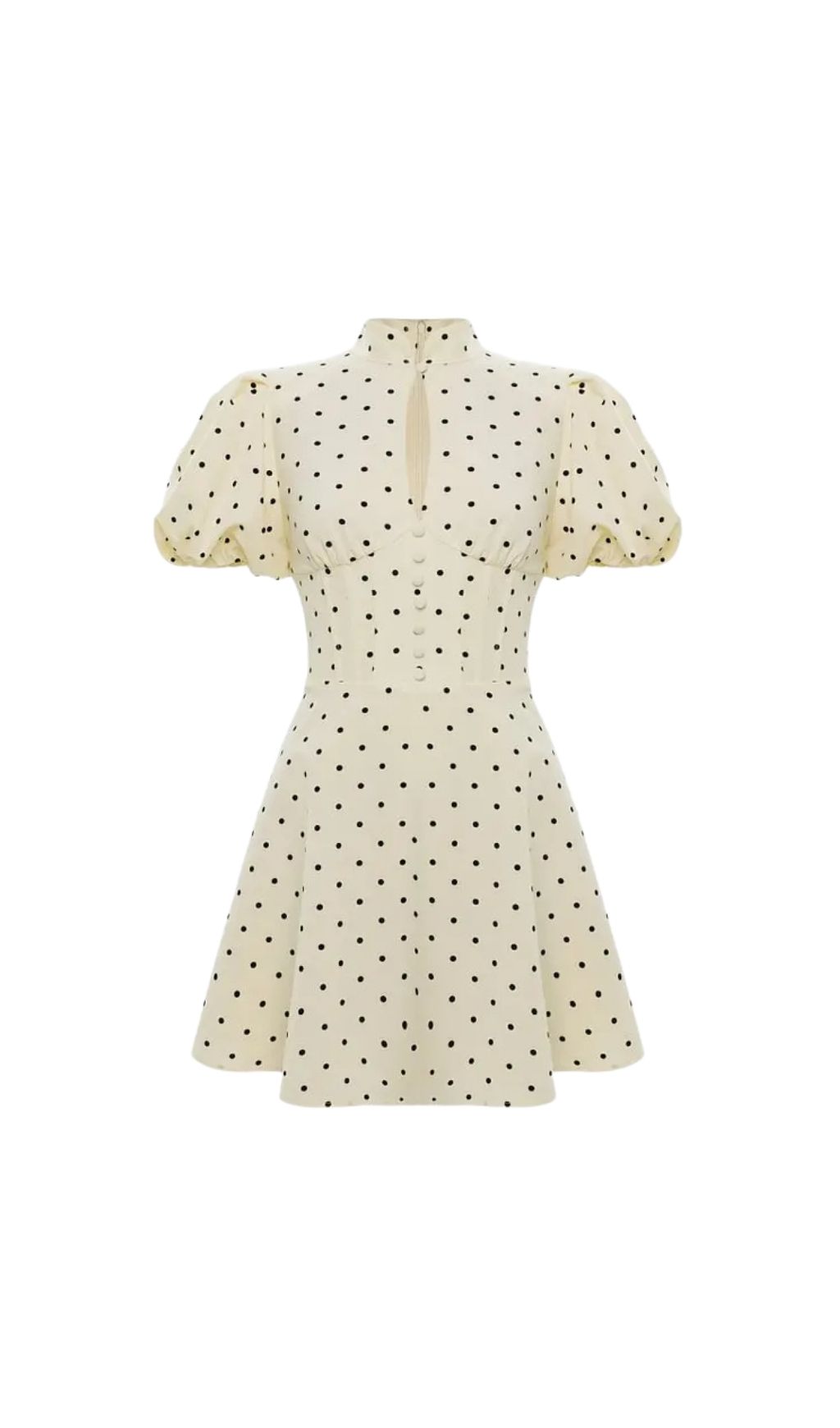 Mock Neck Puff Sleeve Polka Dot Mini Dress - OWNCI