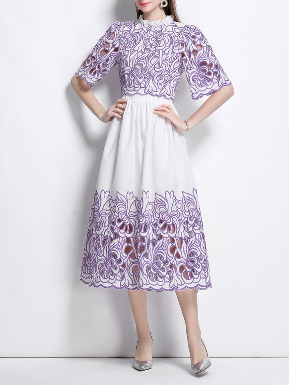 Mahira Purple Flower Embroidery Two-Piece Set - OWNCI Mahira Purple Flower Embroidery Two-Piece Set - OWNCI