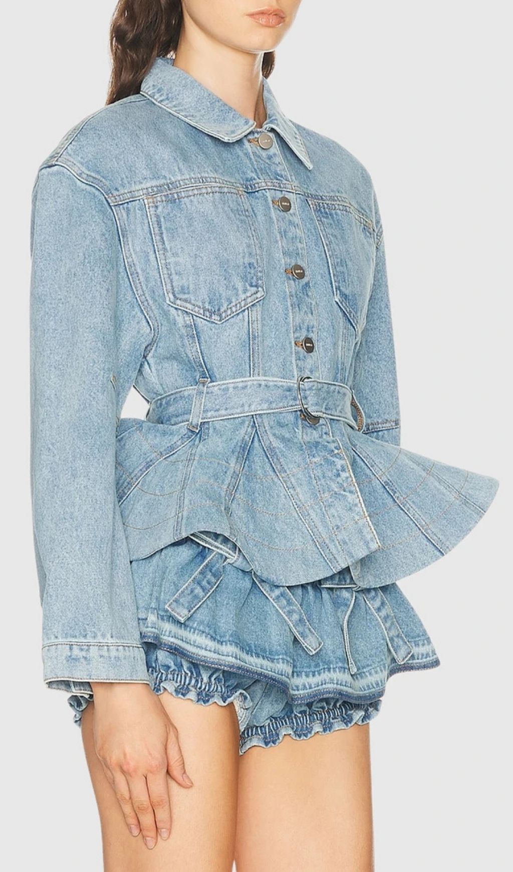 Hitania Ruffle Denim Jacket & Skirt Set