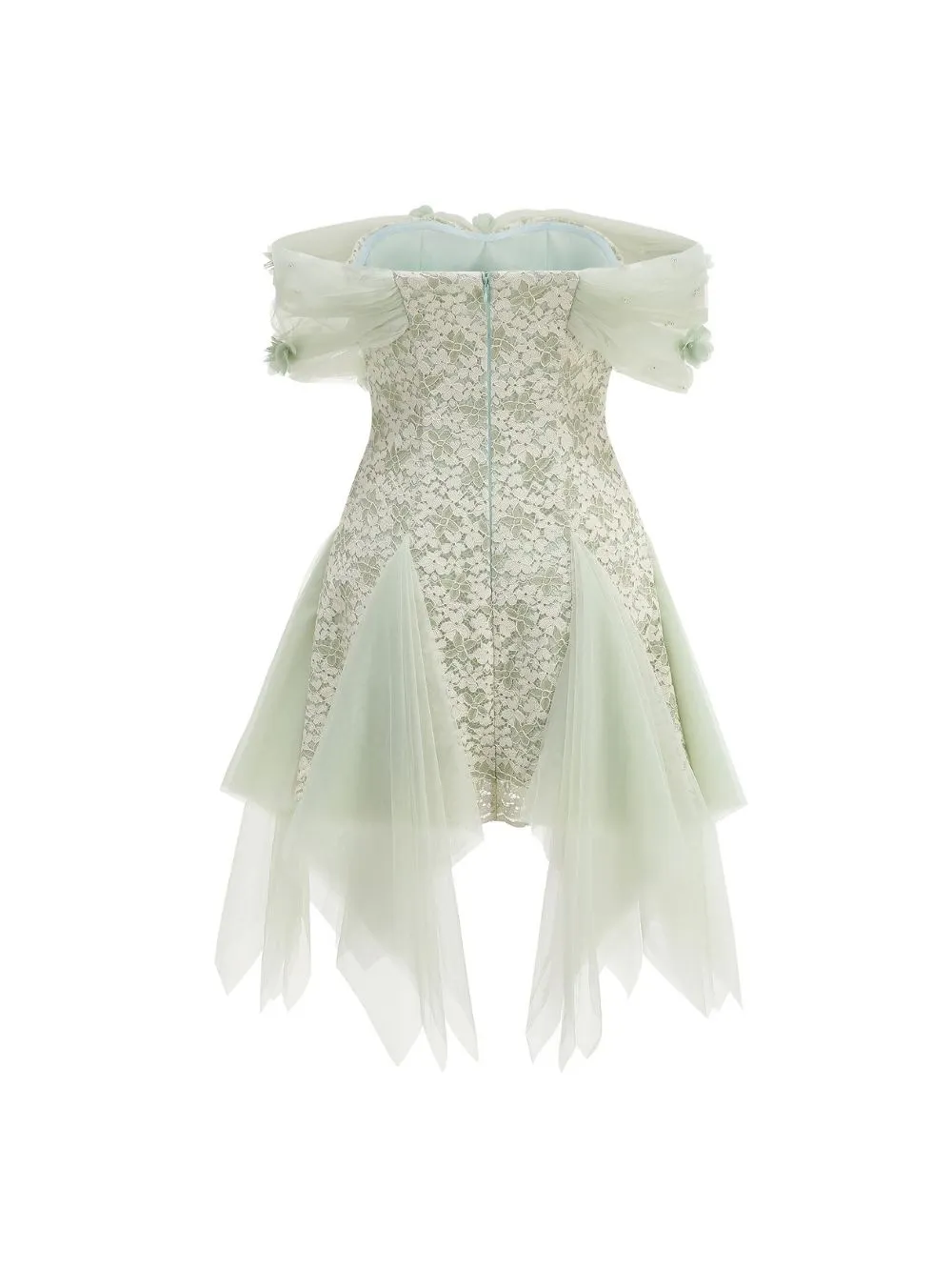 Malina Green Off-Shoulder Lace Mesh Mini Dress - OWNCI