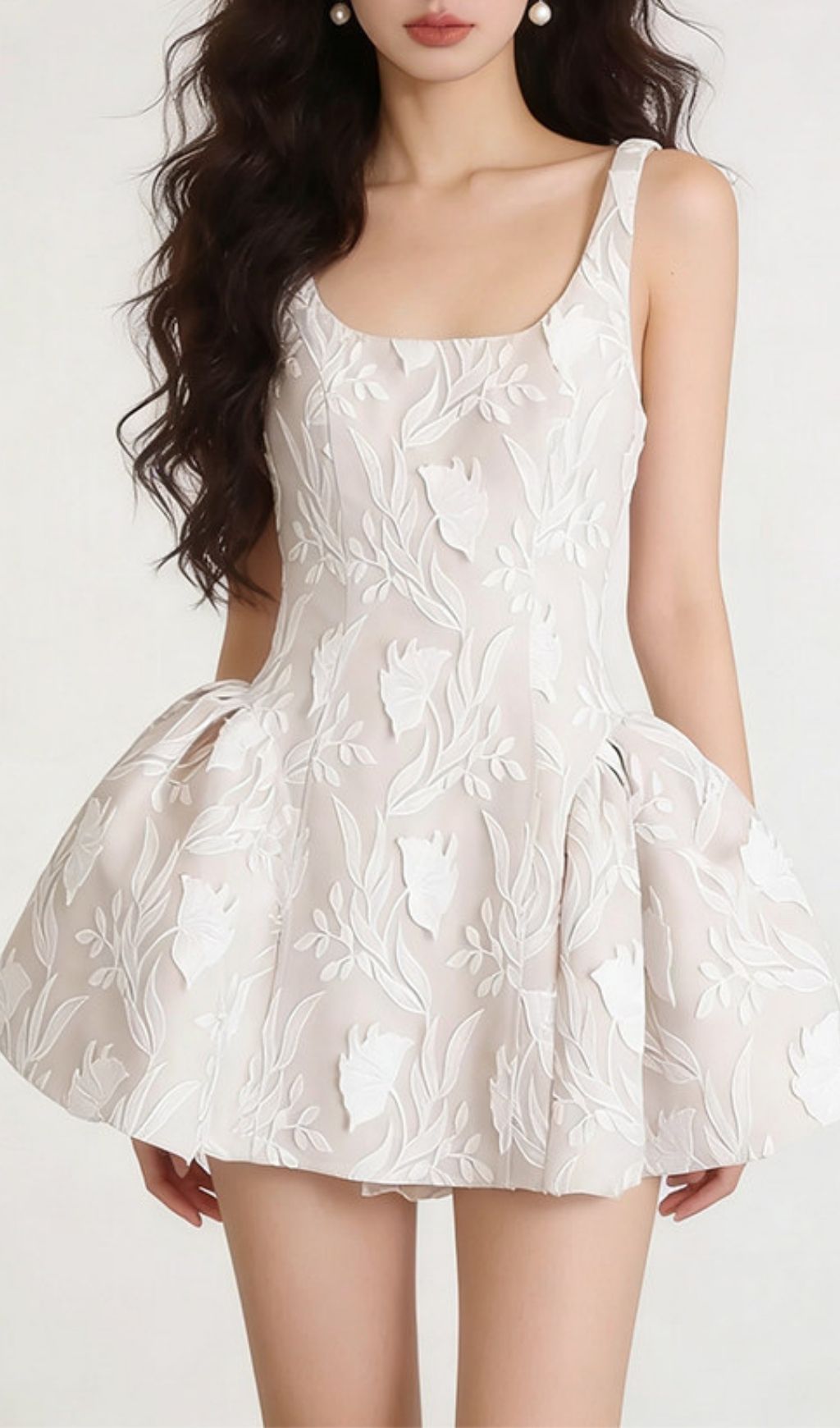 Giuliana Cream Square Neck Floral Mini Dress