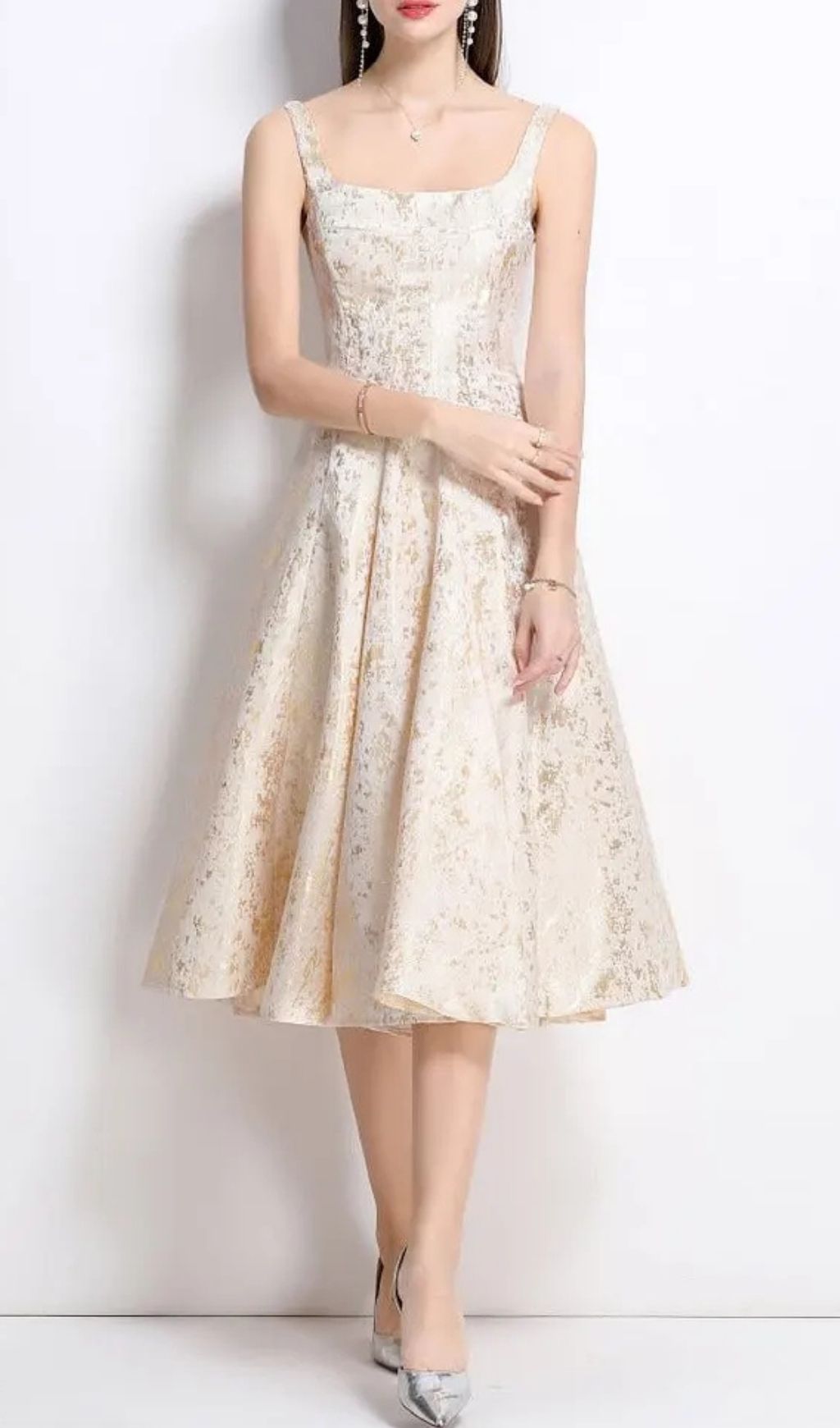 46cf945e7512fb618e26b5046e5972ac Vanessa A-Line Jacquard Midi Dress - Apricot