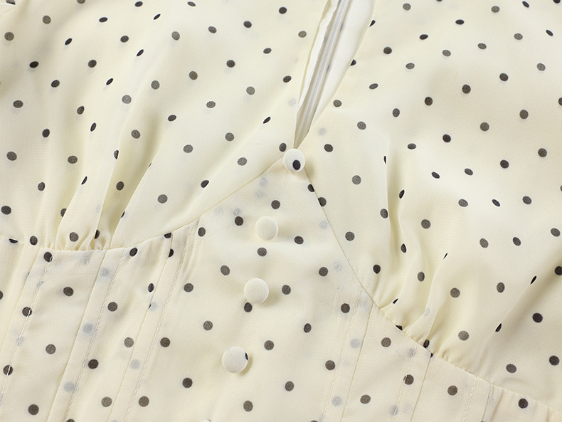 Mock Neck Puff Sleeve Polka Dot Mini Dress - OWNCI