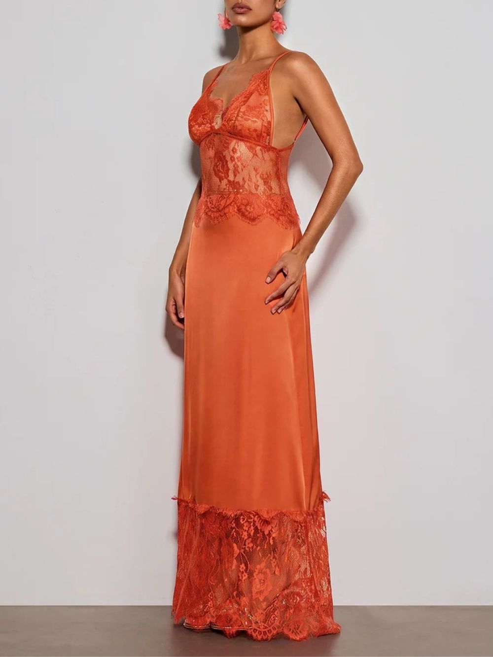 47b44c8180e6caa43e117534402a788f Erastes Spaghetti Lace Maxi Dress In Orange