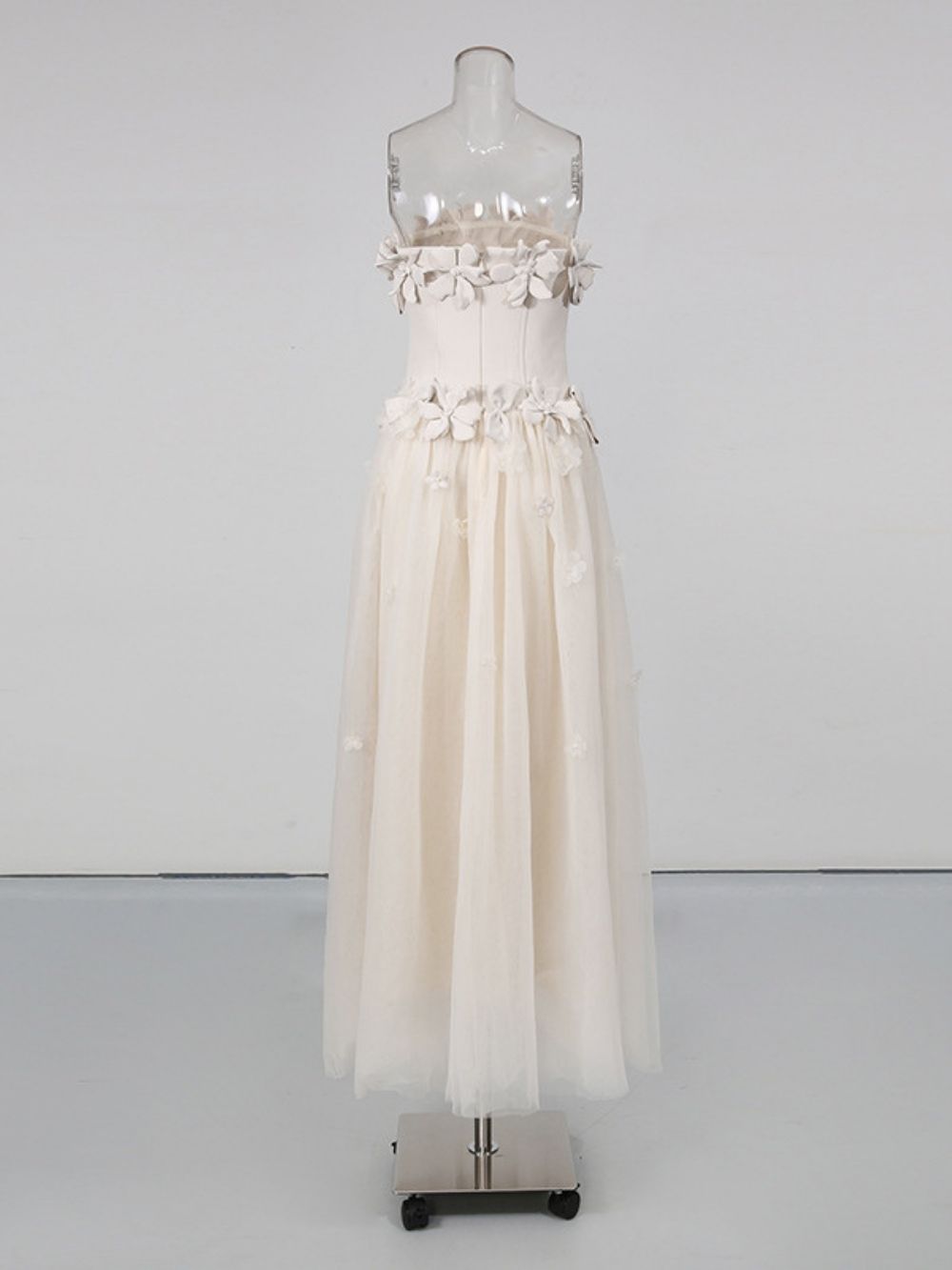 Manette Strapless Flower Mesh Maxi Dress - OWNCI Manette Strapless Flower Mesh Maxi Dress - OWNCI