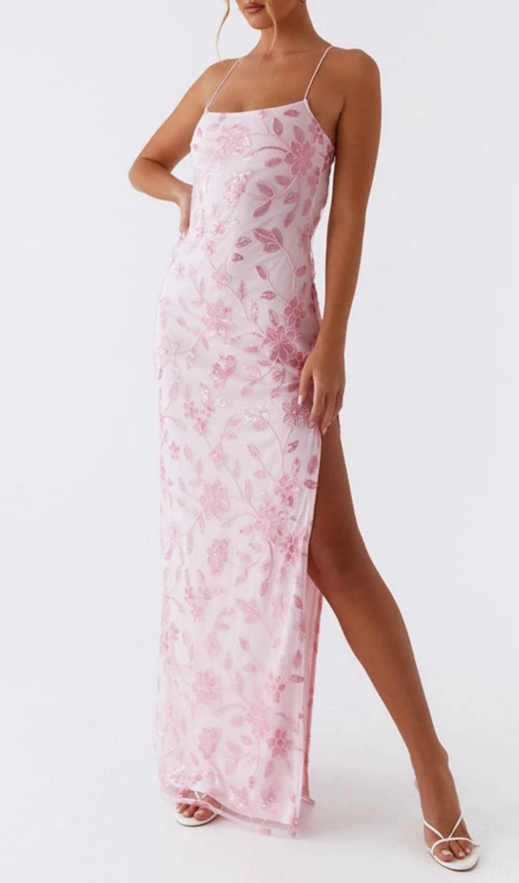 47c28df85e54f3a0bf182cef35fe5360 Ongus Floral Sequin Maxi Dress - Pink