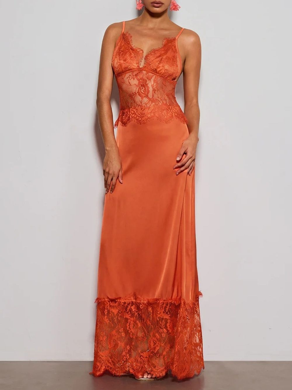 47cdfba03badc41cd11488e4d89d053b Erastes Spaghetti Lace Maxi Dress In Orange
