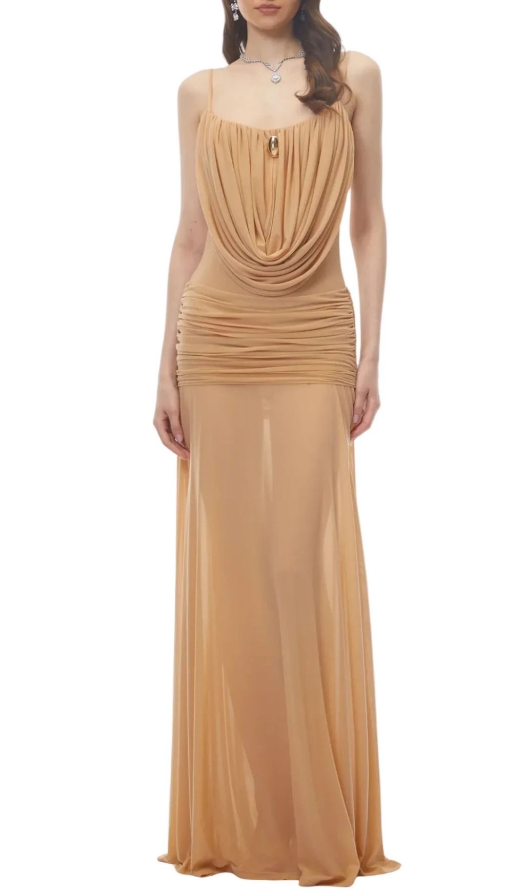 Neraos Draped Ruched Maxi Dress - Beige
