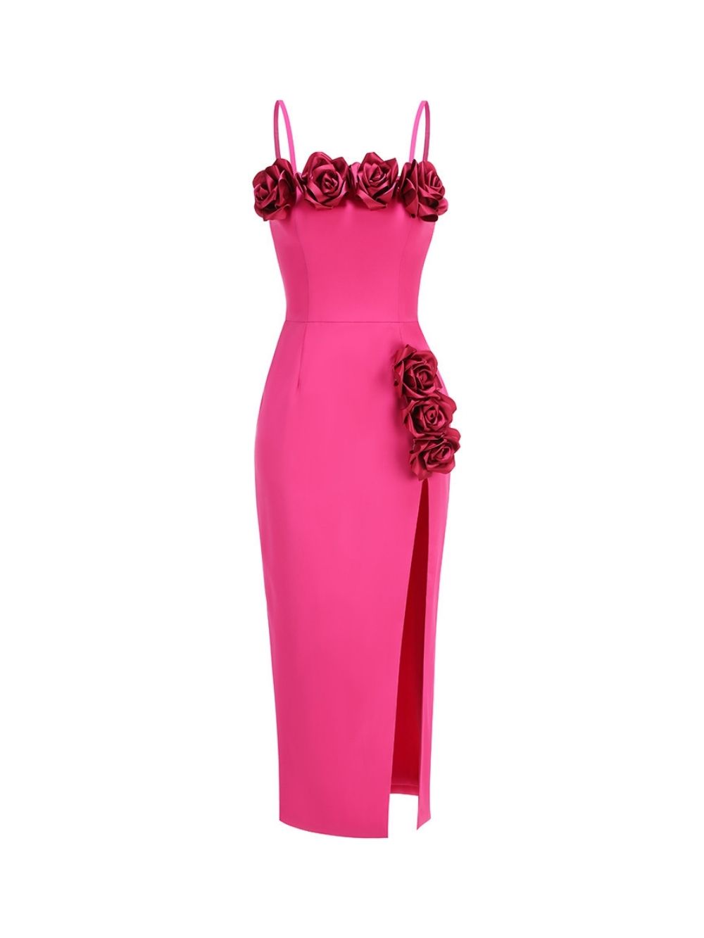Maiara Pink Flower Embellished Midi Dress - OWNCI Maiara Pink Flower Embellished Midi Dress - OWNCI