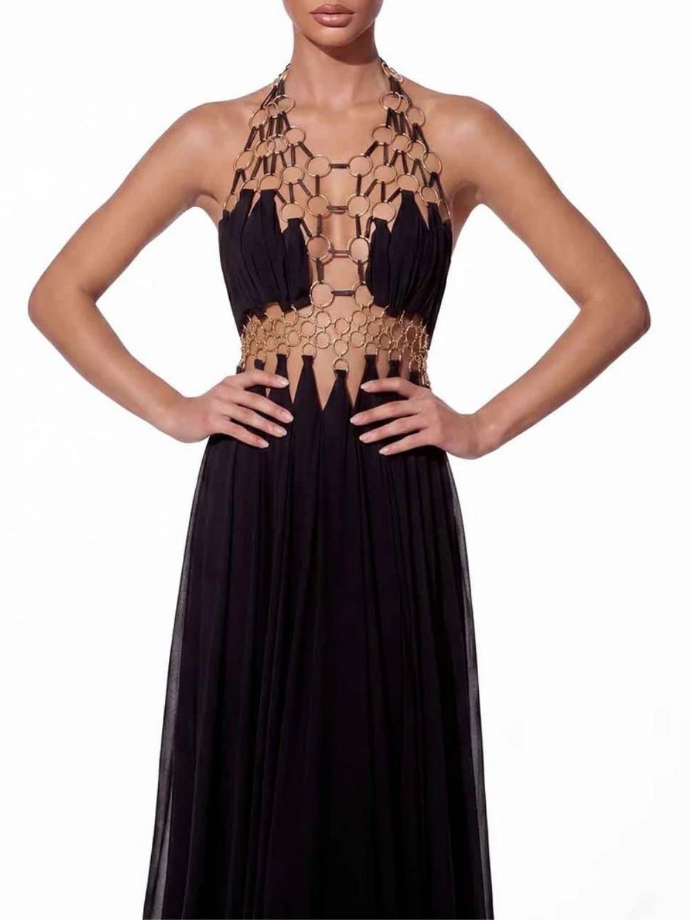 Tavion Black Backless Cutout Maxi Dress
