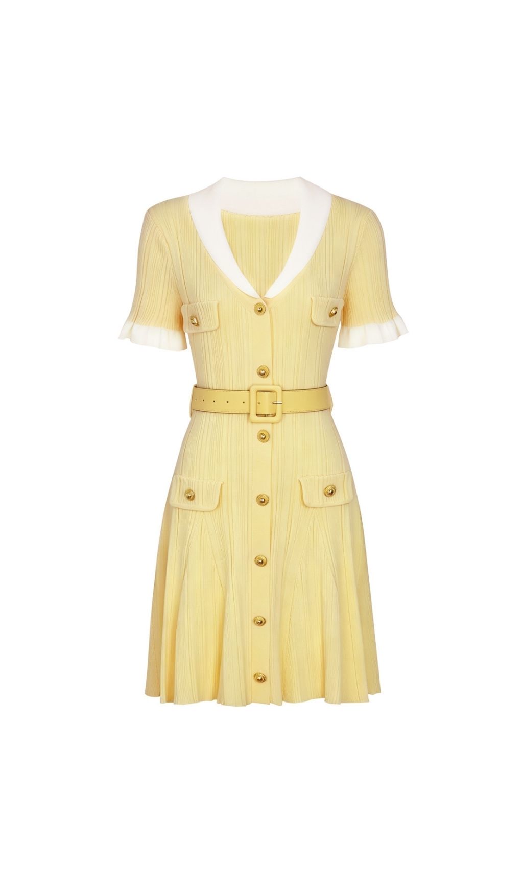 Fashionslee Women Madeline Yellow Short Sleeve Knit Mini Dress