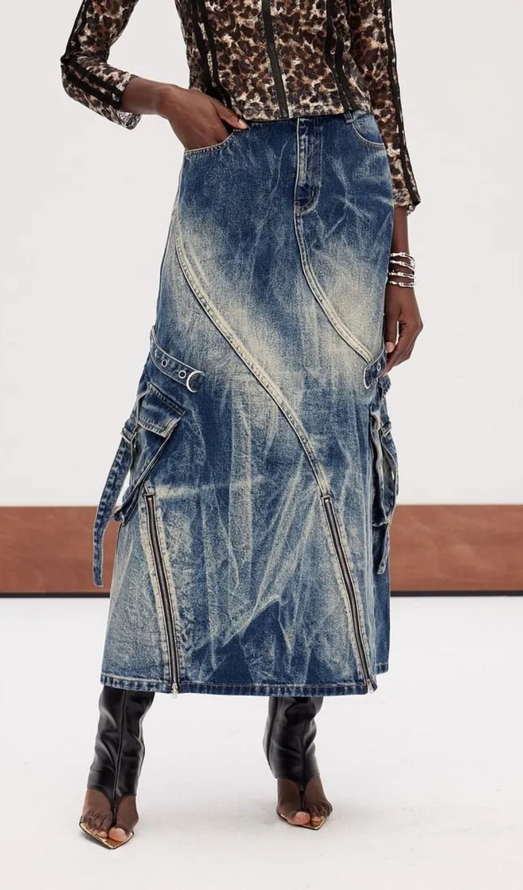 4930598c8a9daf8a3e838c5a4ca8cb35 Jamie Deconstruct Bleached Denim Maxi Skirt