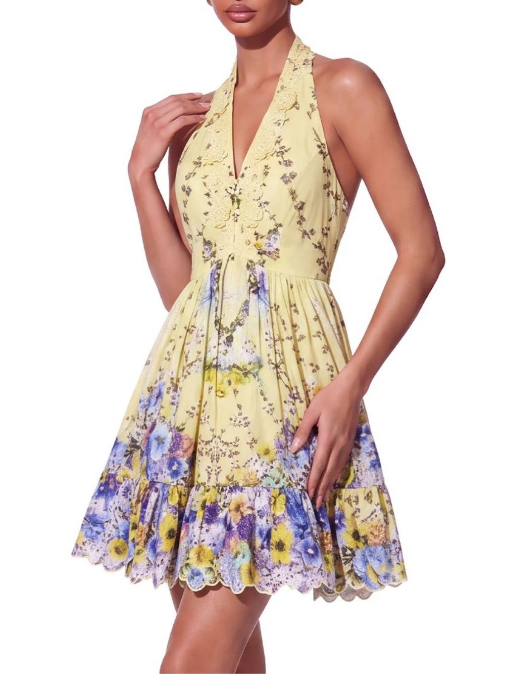 4944e9fe65a6577d89243973073fba95 Goril Halterneck Flower Mini Dress