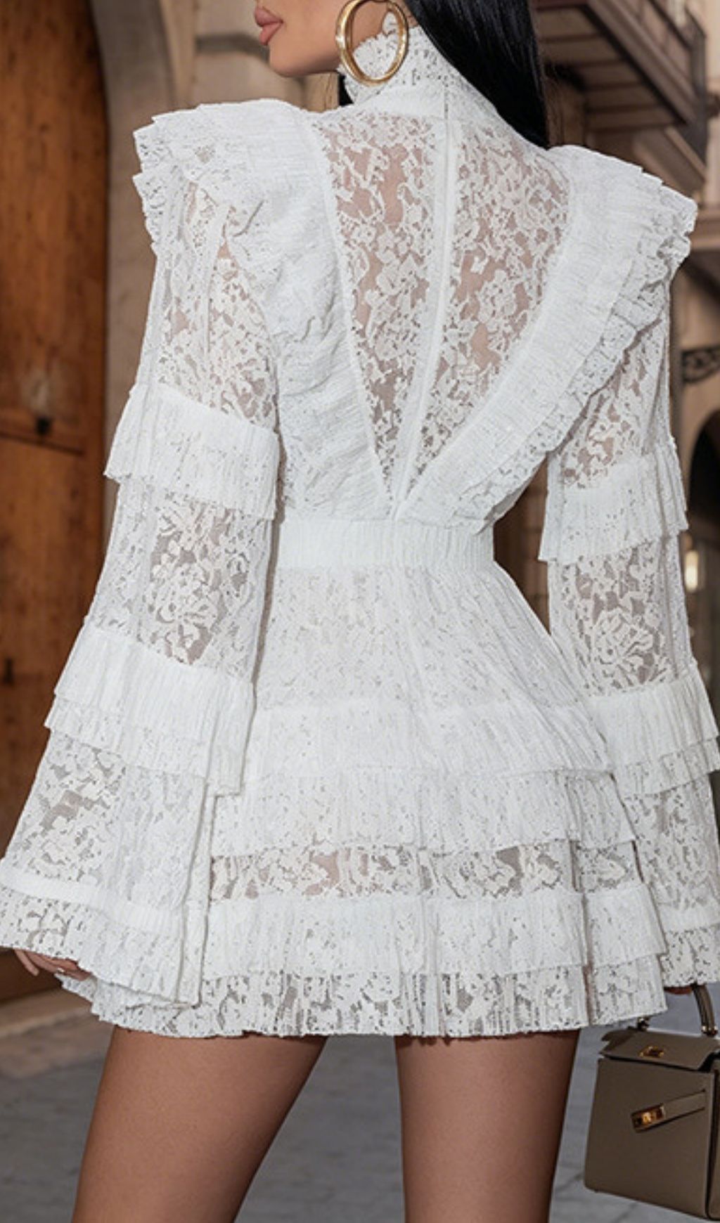 Fashionslee Women Maddux White Long Sleeve Lace Mini Dress