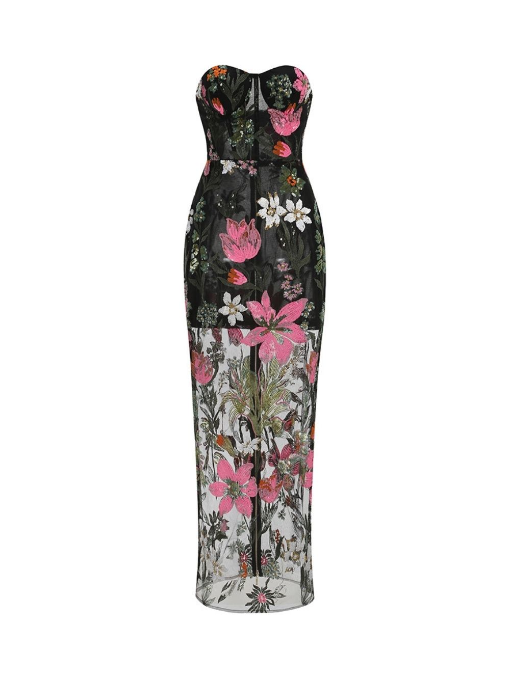 49f3fef6b5b76925f9d4c0dde2d676bf Majorca Strapless Flower Sequin Maxi Dress