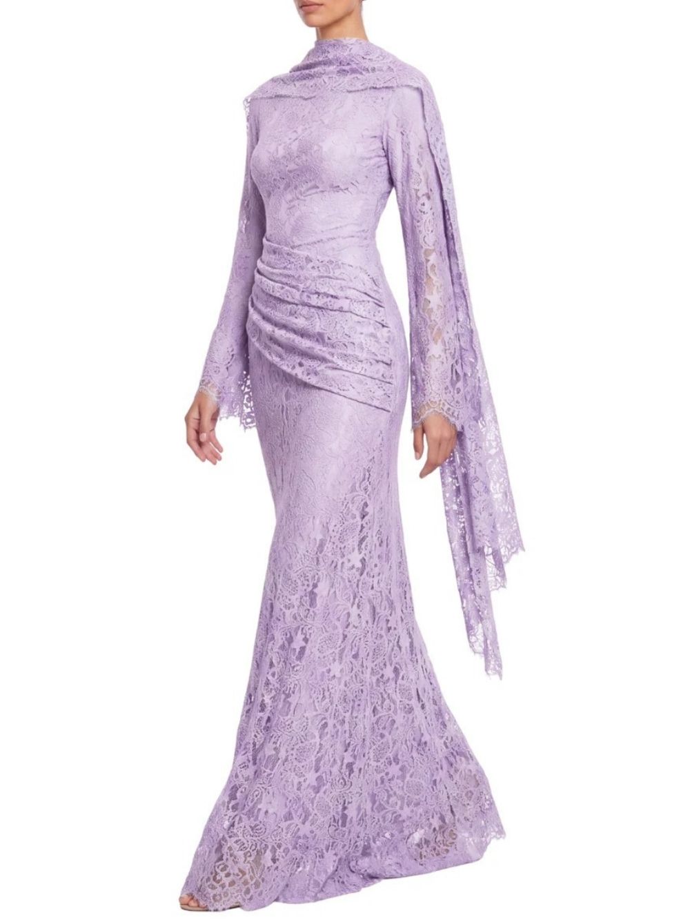 49f47a0cf6d03f77142f2437c5c01f90 Quenrix Cape Lace Ruched Maxi Dress