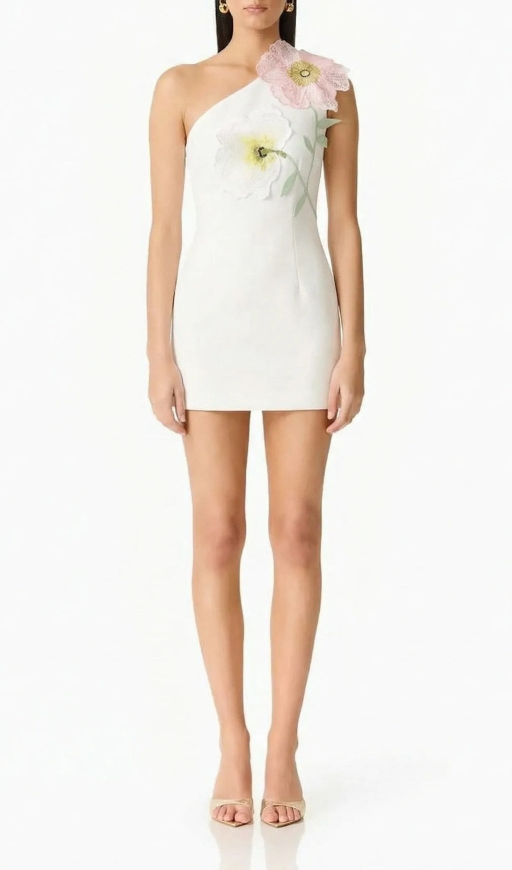 Kemi One-Shoulder Embroidery Flower Mini Dress