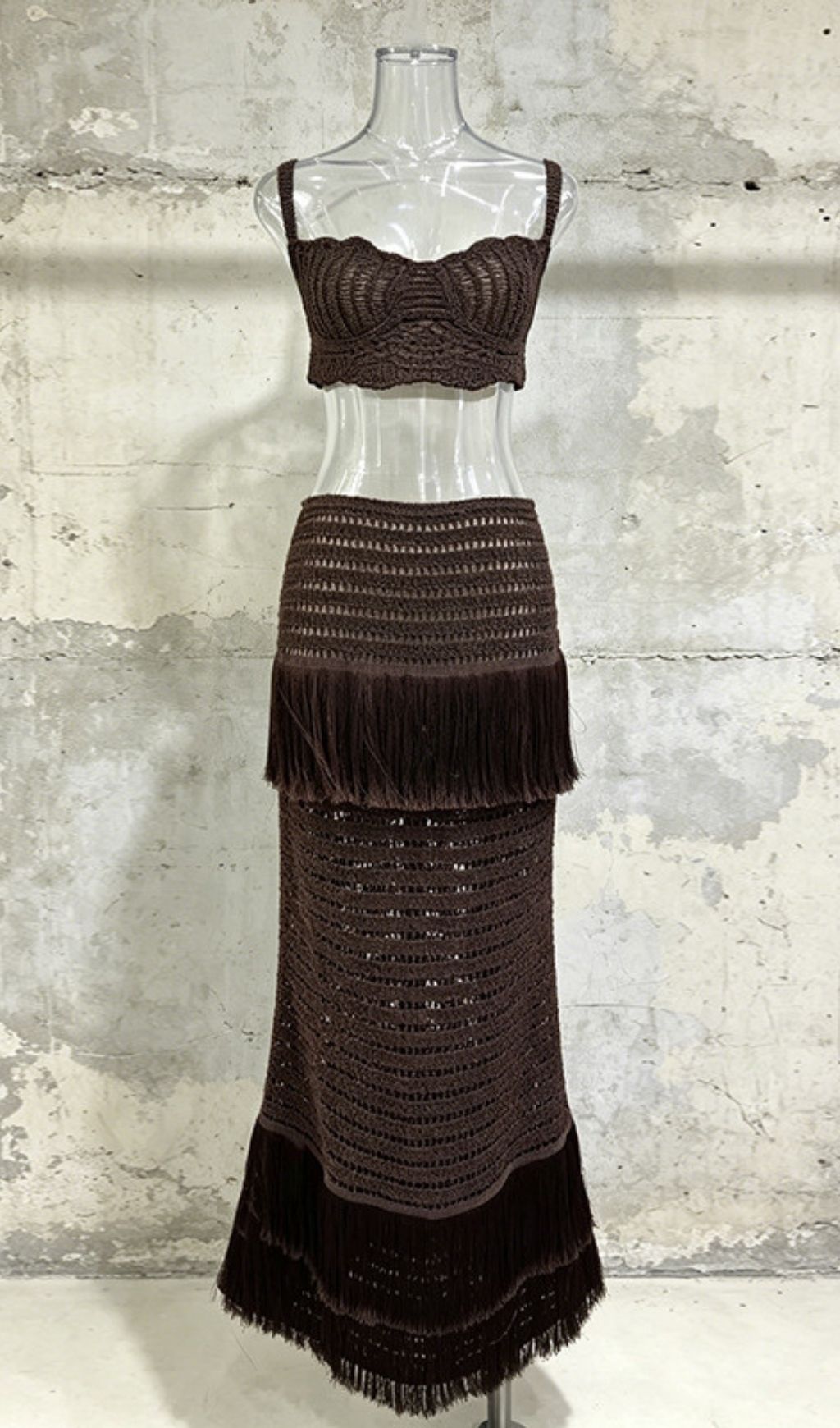 Fashionslee Women LeYan Coffee Tassel Two-Piece Set